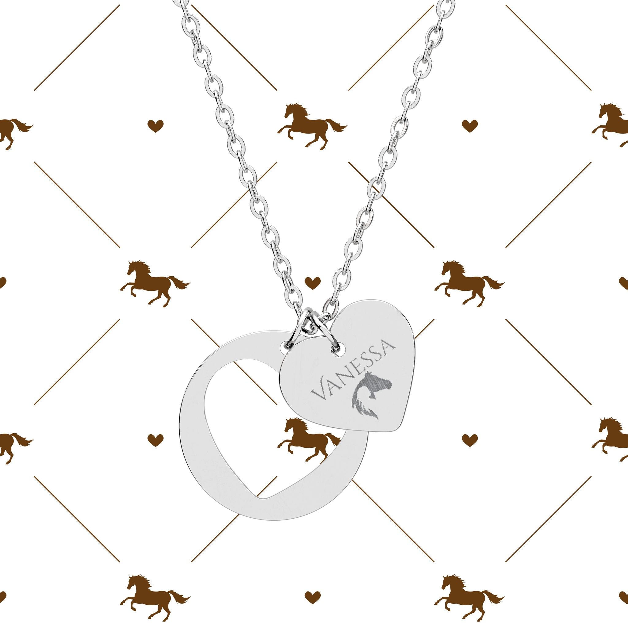 Engraved Horse Heart Necklace | Personalized Horse Theme Necklace product thumbnail image Engraved Horse Heart Necklace | Personalized Horse Theme Necklace product thumbnail image
