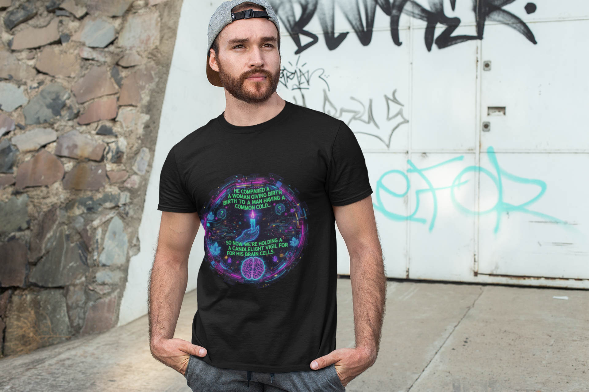 Short Sleeve Tee — Retro Cyberpunk Brain Quote Graphic product thumbnail image