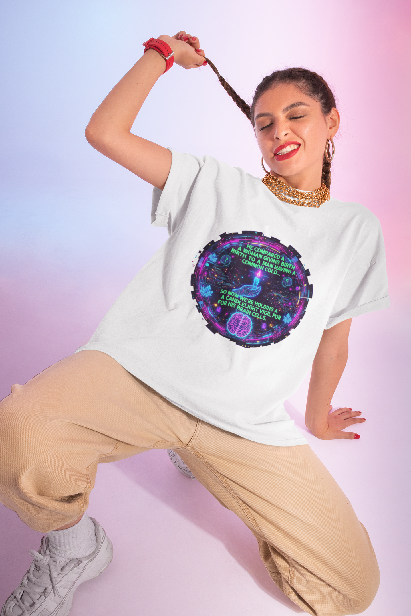 Short Sleeve Tee — Retro Cyberpunk Brain Quote Graphic product thumbnail image