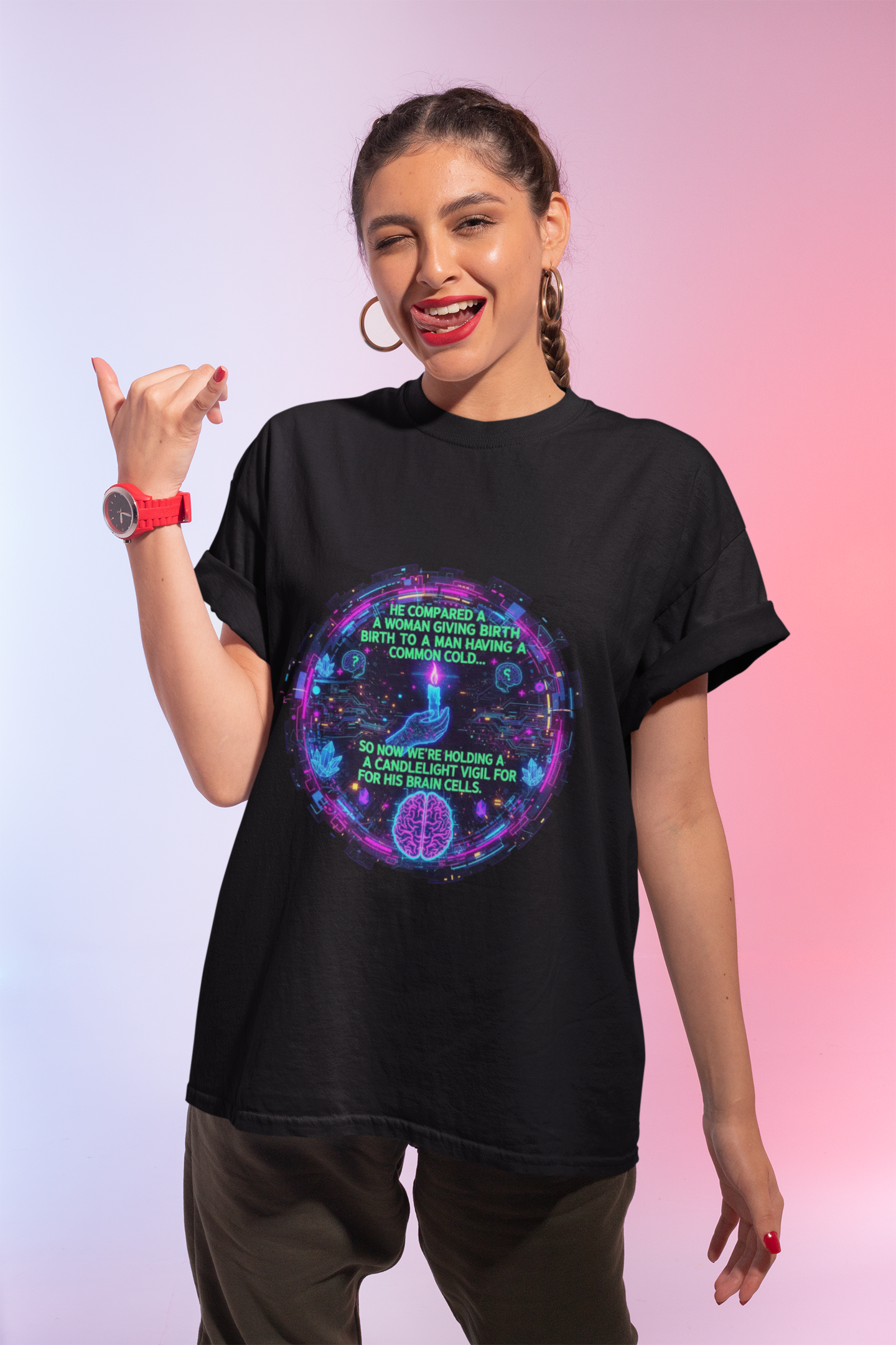 Short Sleeve Tee — Retro Cyberpunk Brain Quote Graphic product thumbnail image