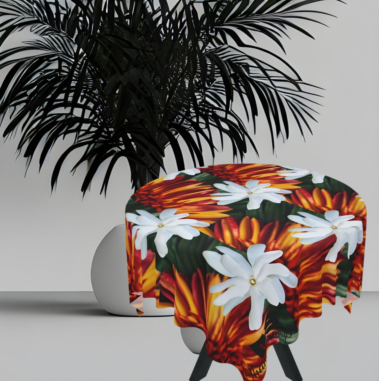 Floral design with Tiare flowers Tablecloth product thumbnail image