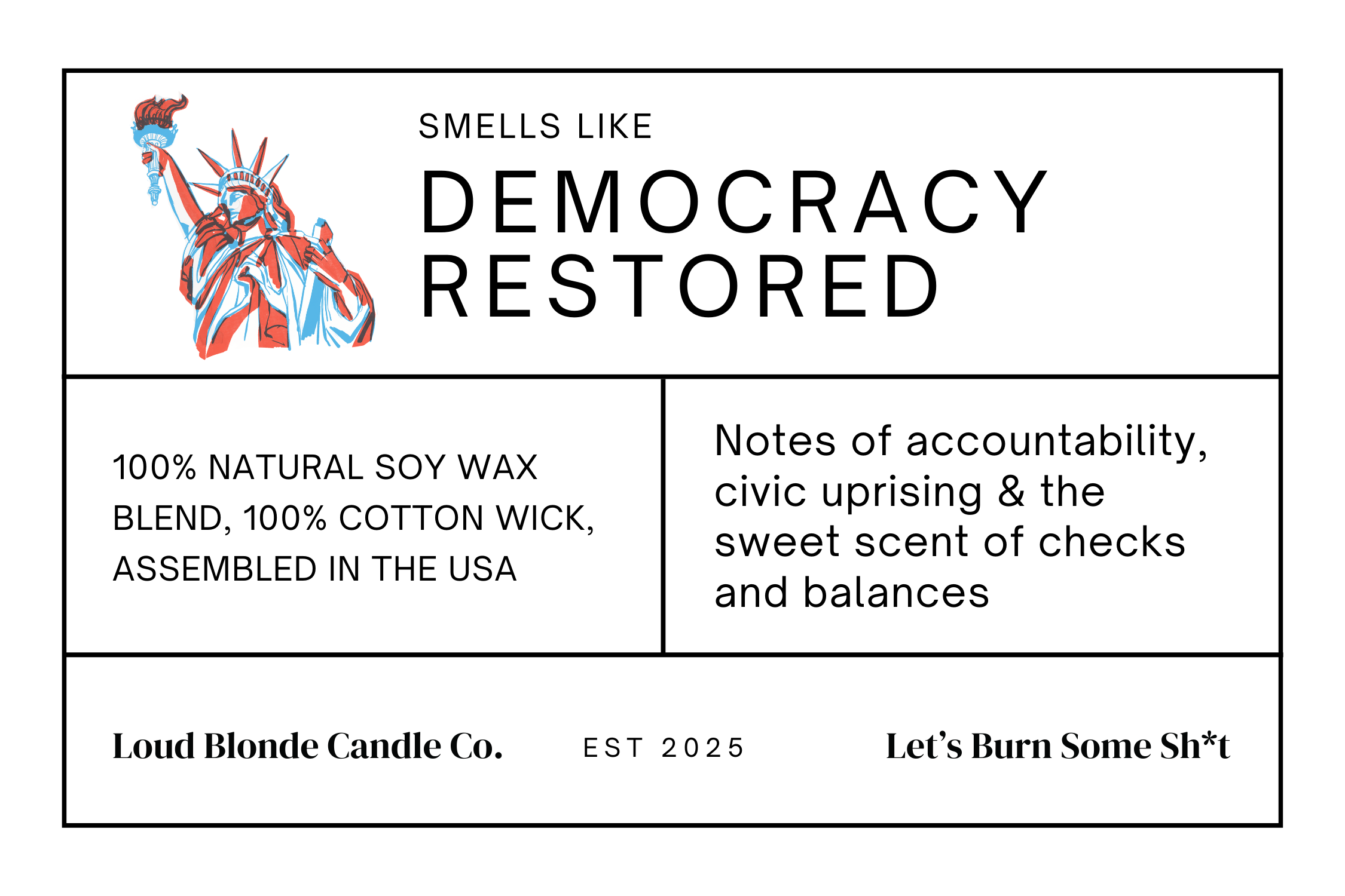 DEMOCRACY RESTORED — Scented Soy Aromatherapy Feminist Candle (9oz) product thumbnail image DEMOCRACY RESTORED — Scented Soy Aromatherapy Feminist Candle (9oz) product thumbnail image