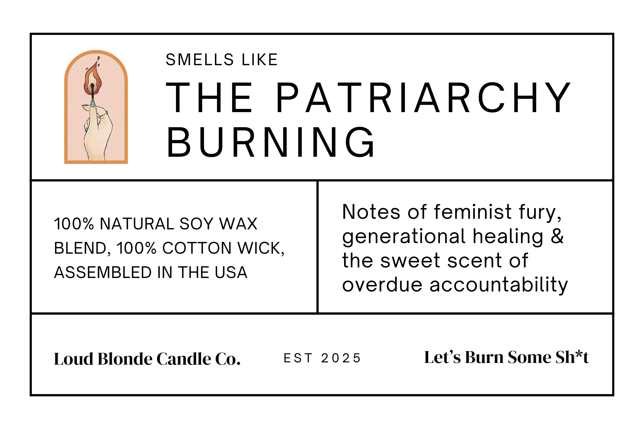 PATRIARCHY BURNING — Scented Soy Aromatherapy Candle (9oz) product thumbnail image PATRIARCHY BURNING — Scented Soy Aromatherapy Candle (9oz) product thumbnail image