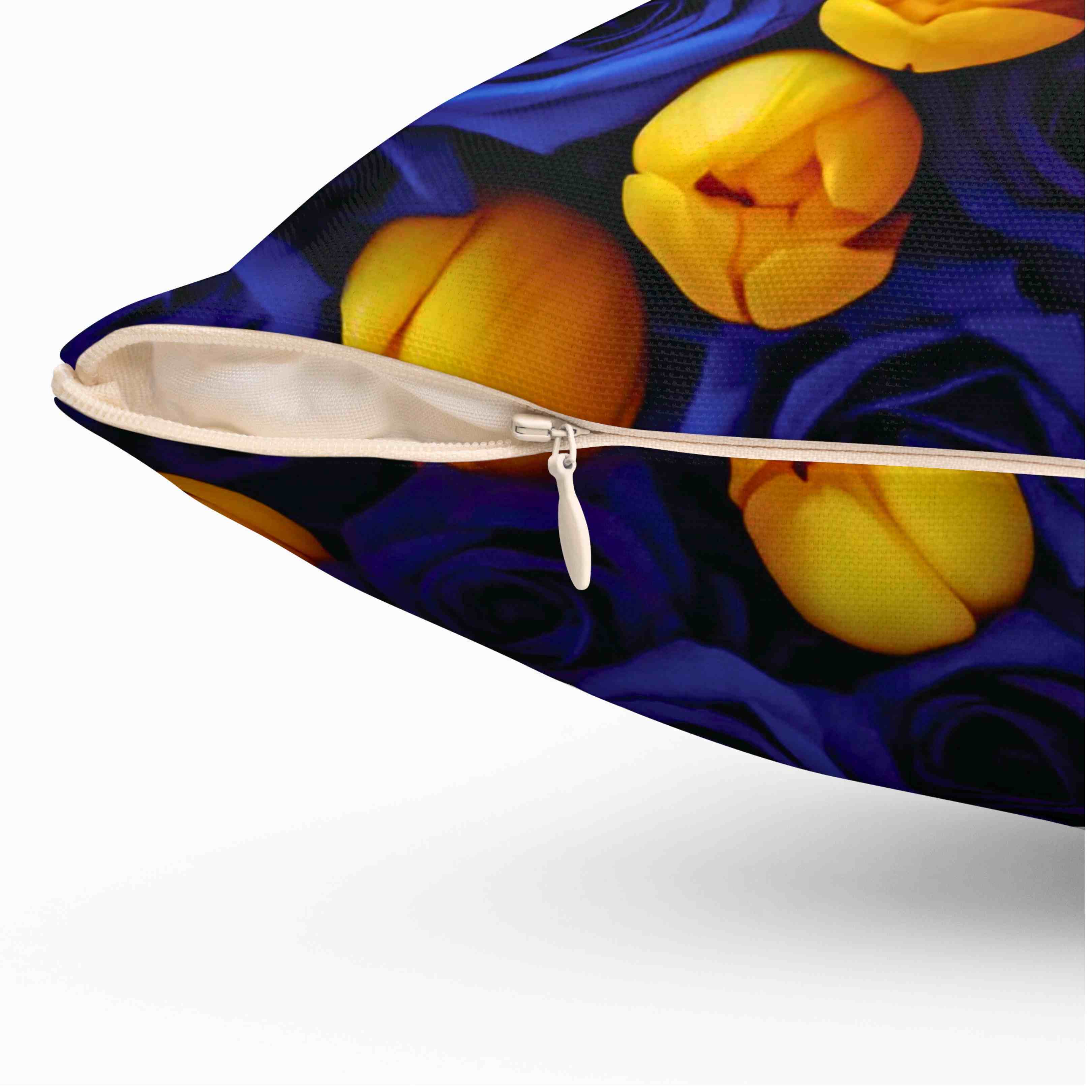 Yellow Tulips on Blue Floral Pillow | Botanical Throw Cushion product thumbnail image