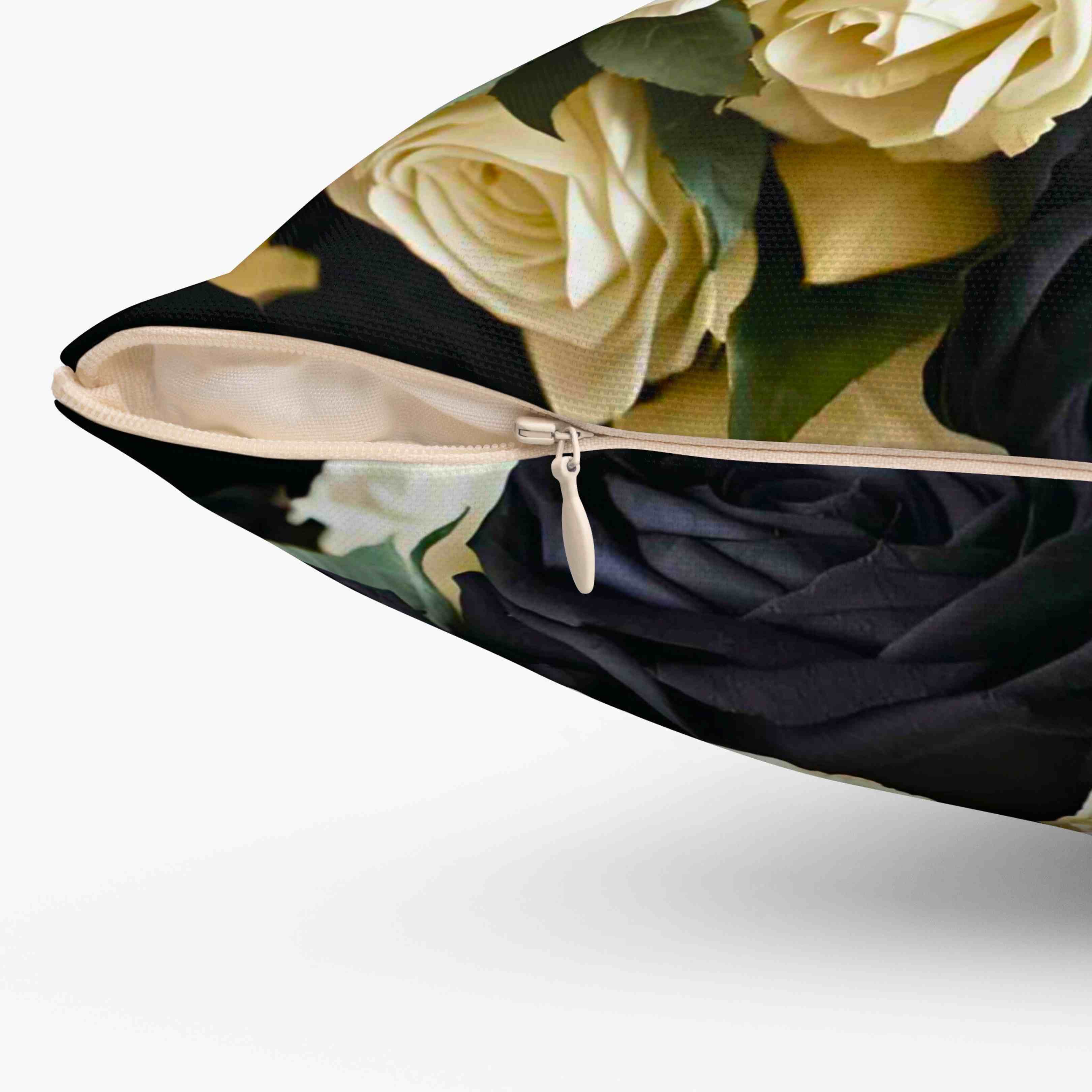 Black and Ivory Roses Square Pillow | Floral Decorative Throw Cushion product thumbnail image