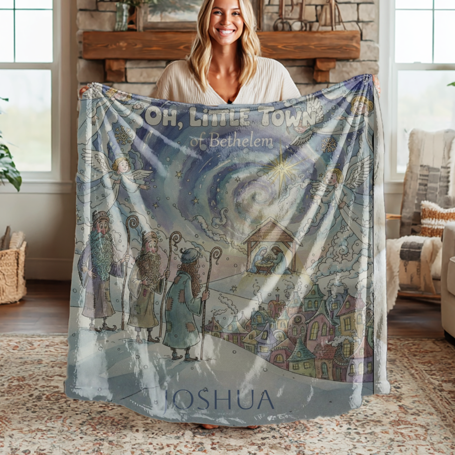 "Oh, Little Town of Bethlehem" Nativity Sherpa Blanket: Personalized Christmas Blankie product thumbnail image "Oh, Little Town of Bethlehem" Nativity Sherpa Blanket: Personalized Christmas Blankie product thumbnail image