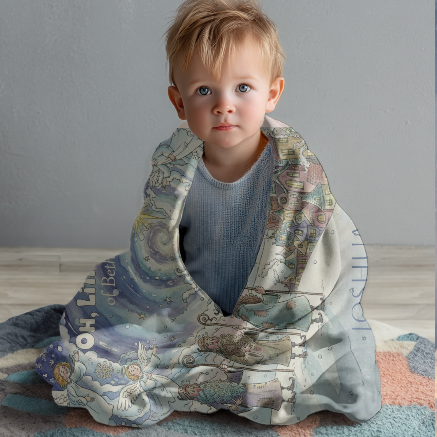 "Oh, Little Town of Bethlehem" Nativity Sherpa Blanket: Personalized Christmas Blankie product thumbnail image