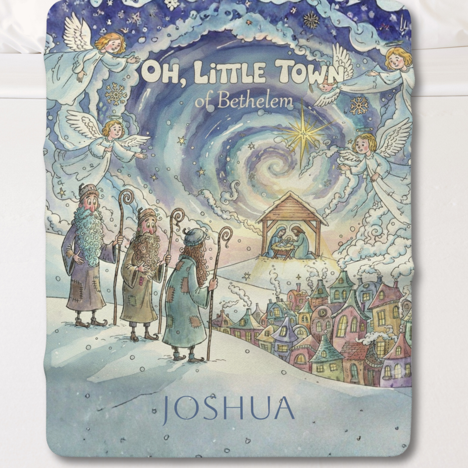 "Oh, Little Town of Bethlehem" Nativity Sherpa Blanket: Personalized Christmas Blankie product thumbnail image