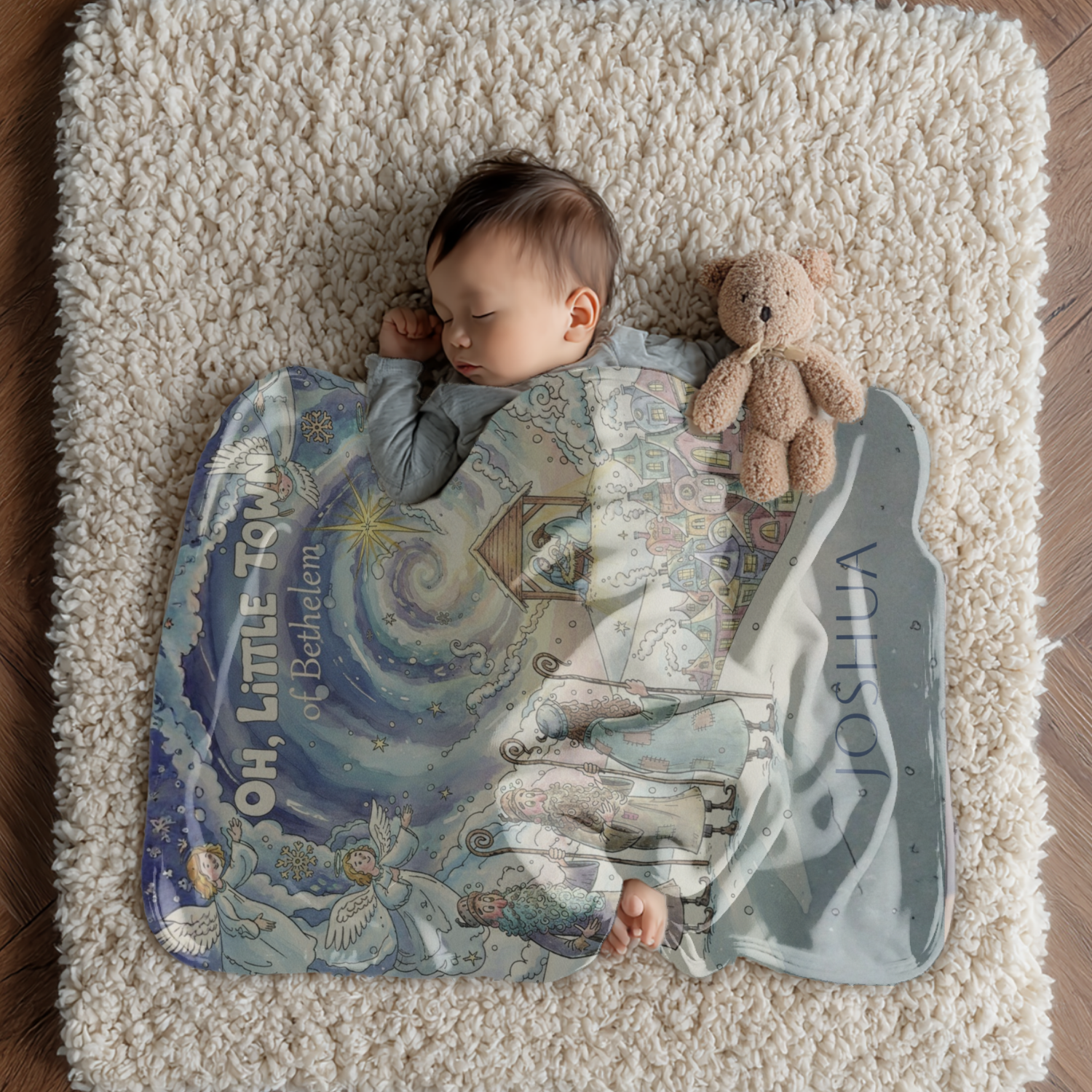 "Oh, Little Town of Bethlehem" Nativity Sherpa Blanket: Personalized Christmas Blankie product thumbnail image
