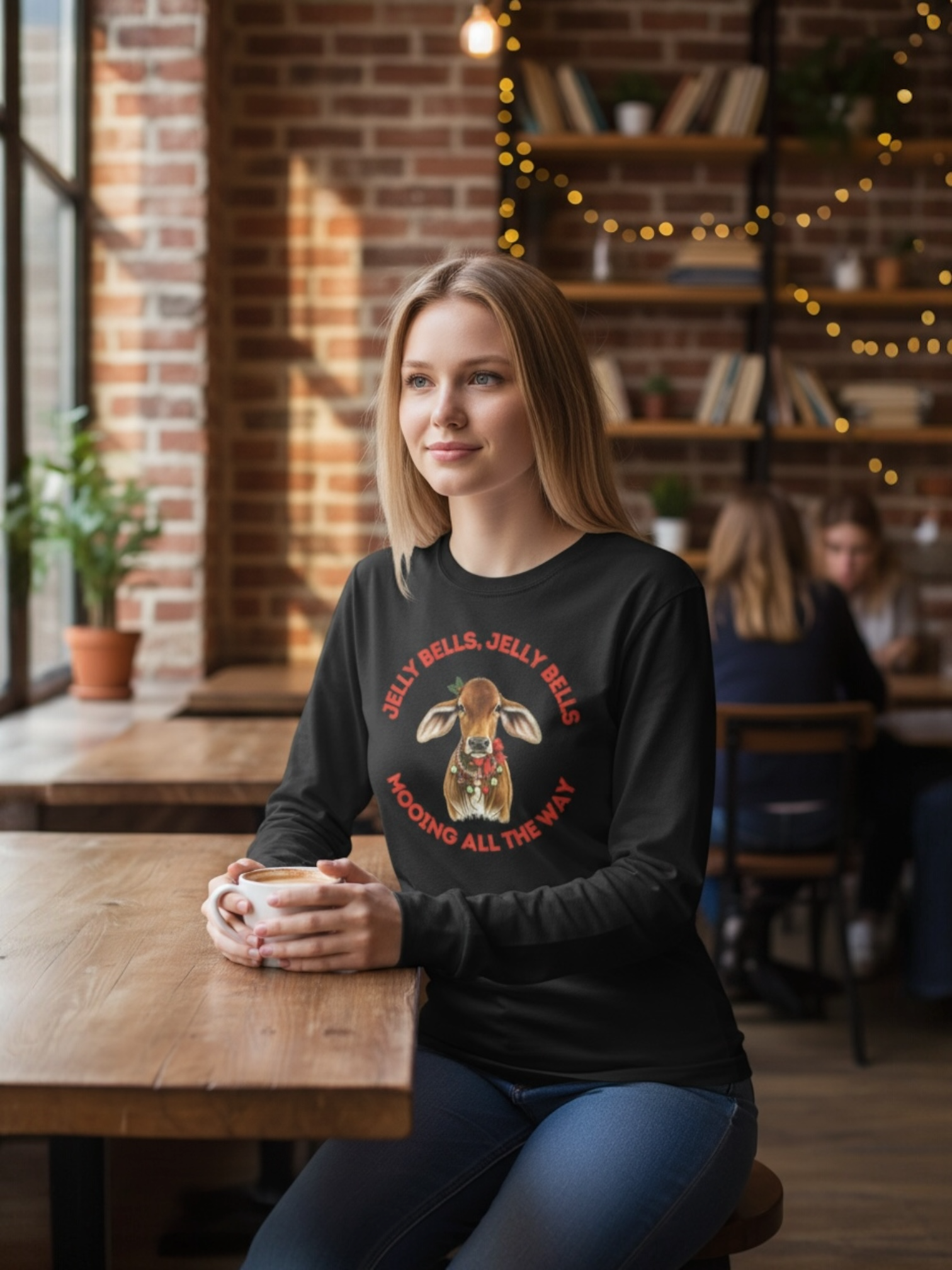 “Jelly Bells, Jelly Bells, Mooing All the Way” – Long Sleeve Ultra Cotton Tee product thumbnail image