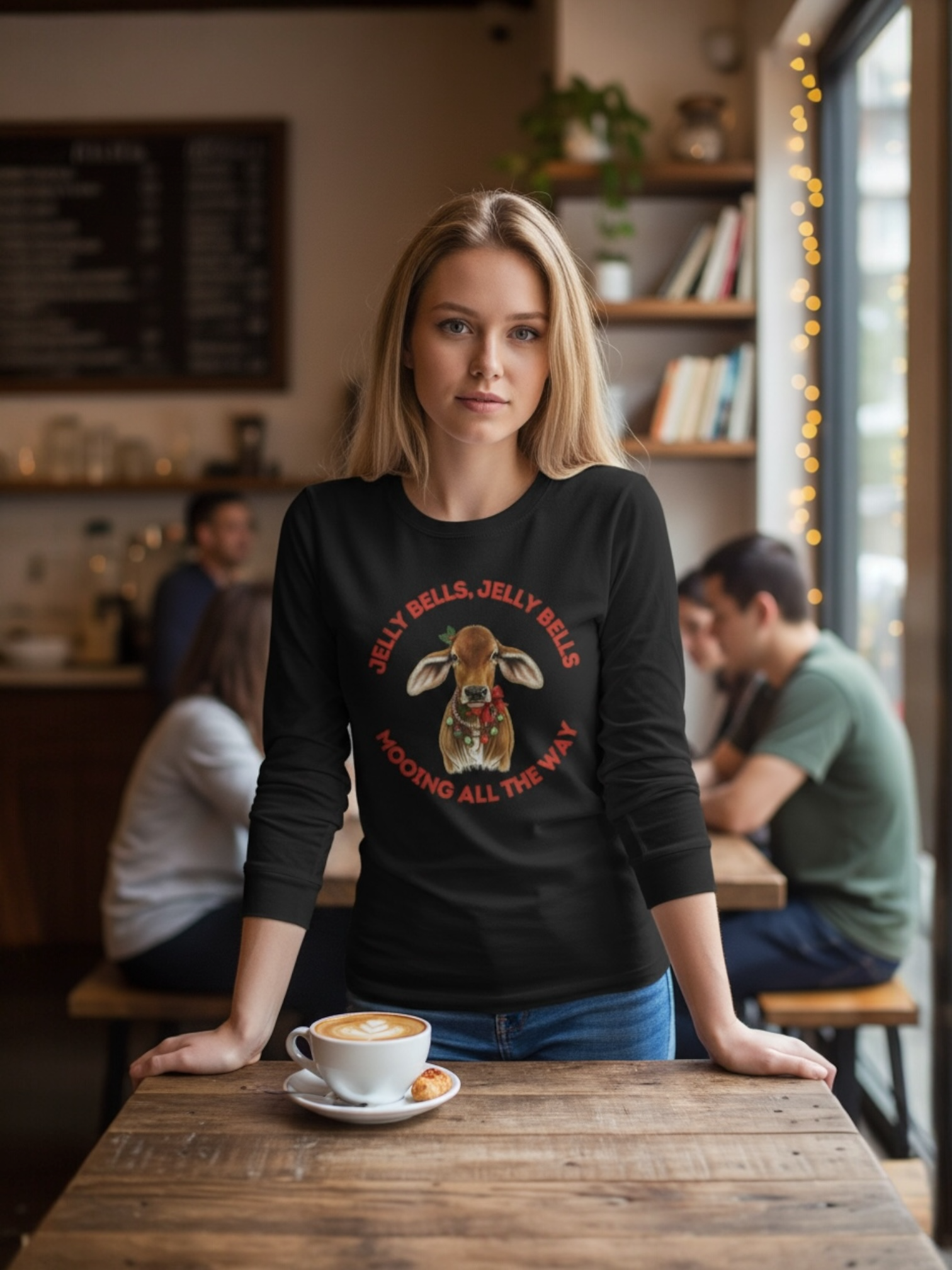 “Jelly Bells, Jelly Bells, Mooing All the Way” – Long Sleeve Ultra Cotton Tee product thumbnail image