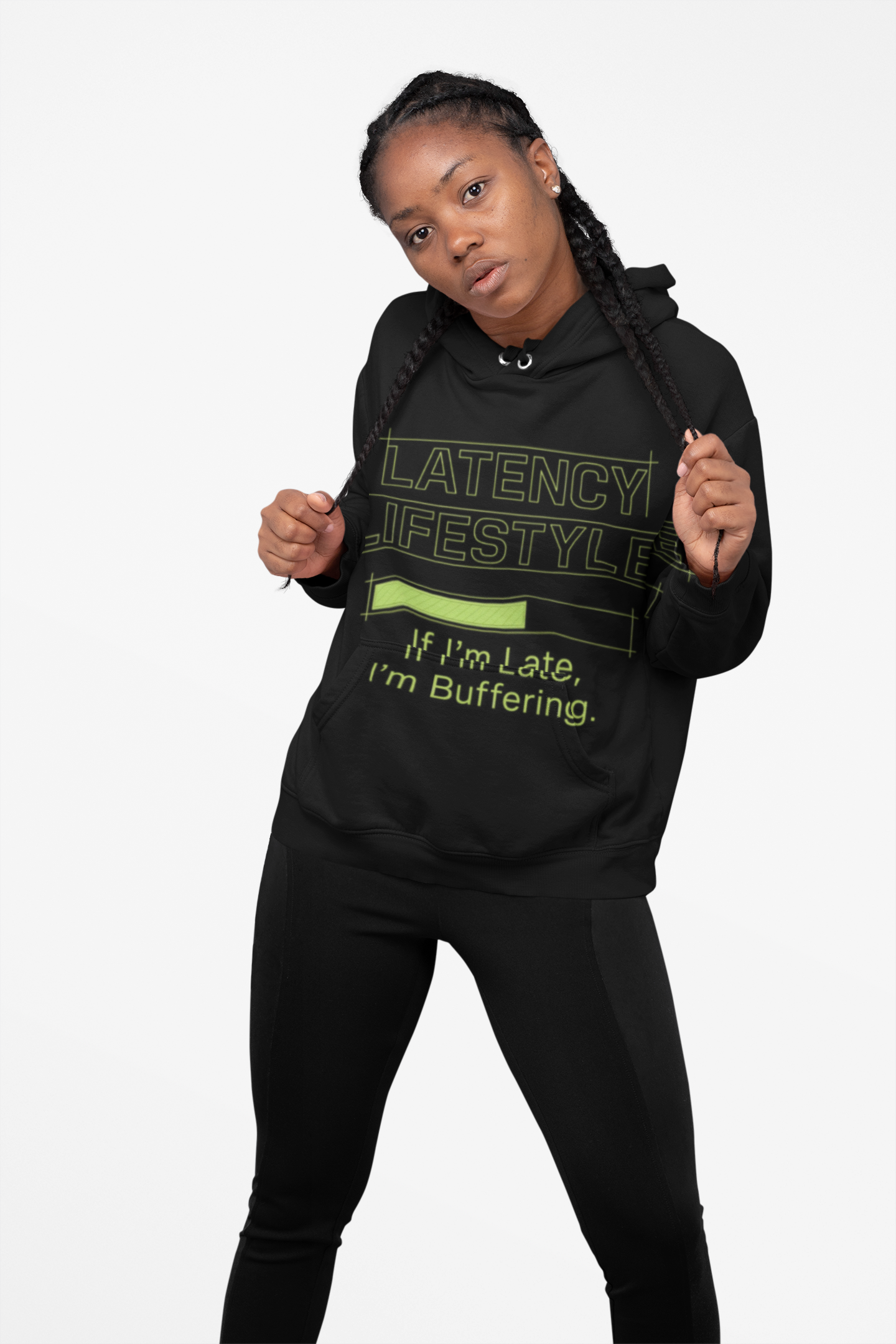 “If I’m Late, I’m Buffering… "Slow-living”, Personalized Empowerment Graphic Hoodie product thumbnail image “If I’m Late, I’m Buffering… "Slow-living”, Personalized Empowerment Graphic Hoodie product thumbnail image
