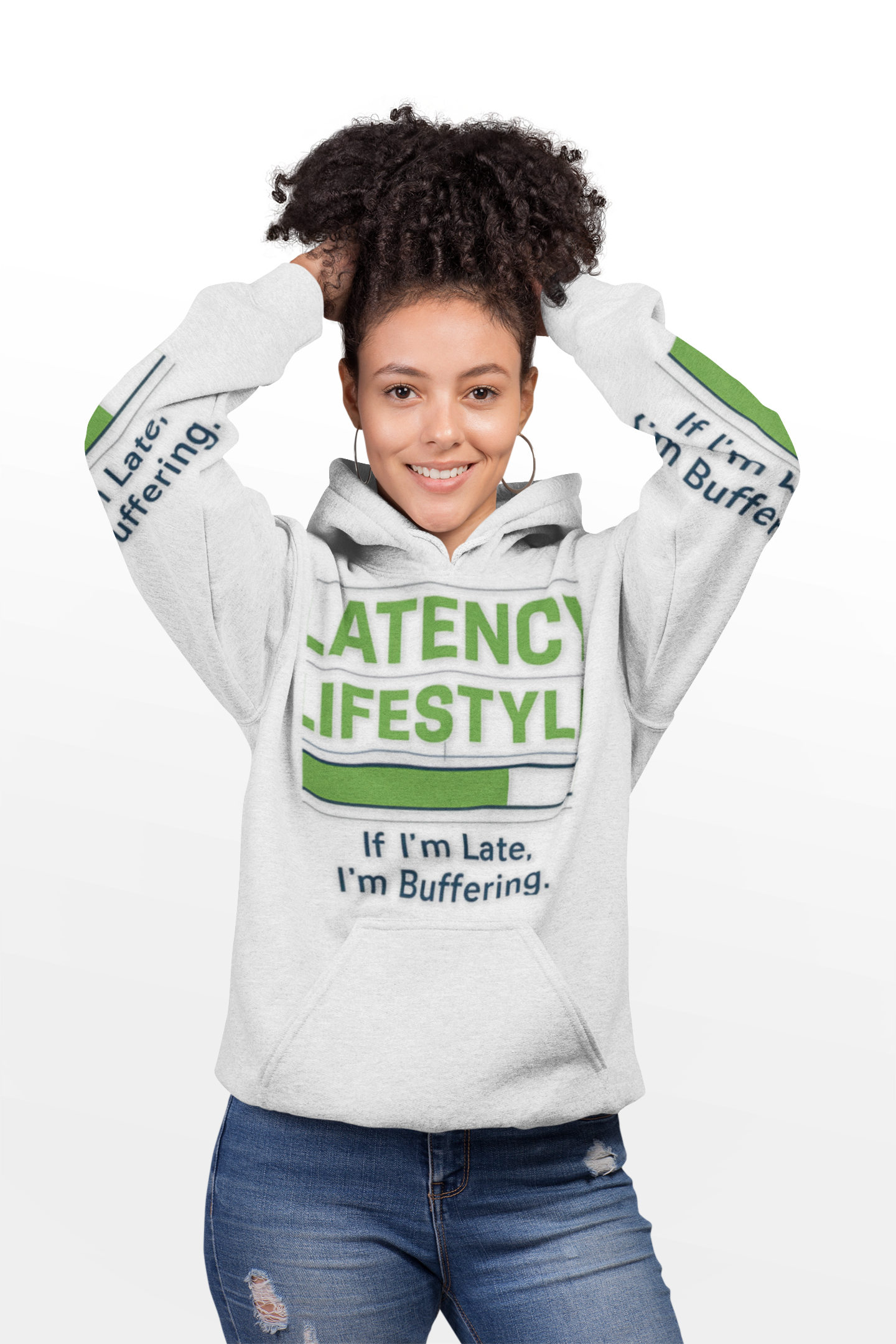 “If I’m Late, I’m Buffering… "Slow-living”, Personalized Empowerment Graphic Hoodie product thumbnail image “If I’m Late, I’m Buffering… "Slow-living”, Personalized Empowerment Graphic Hoodie product thumbnail image