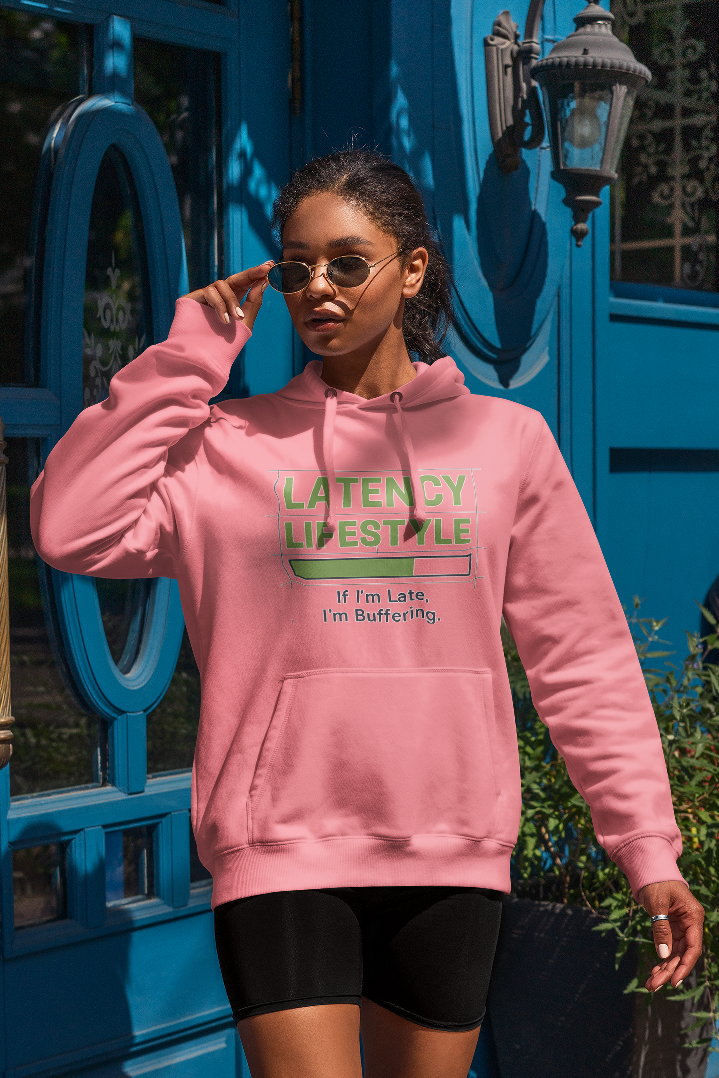 “If I’m Late, I’m Buffering… "Slow-living”, Personalized Empowerment Graphic Hoodie product thumbnail image