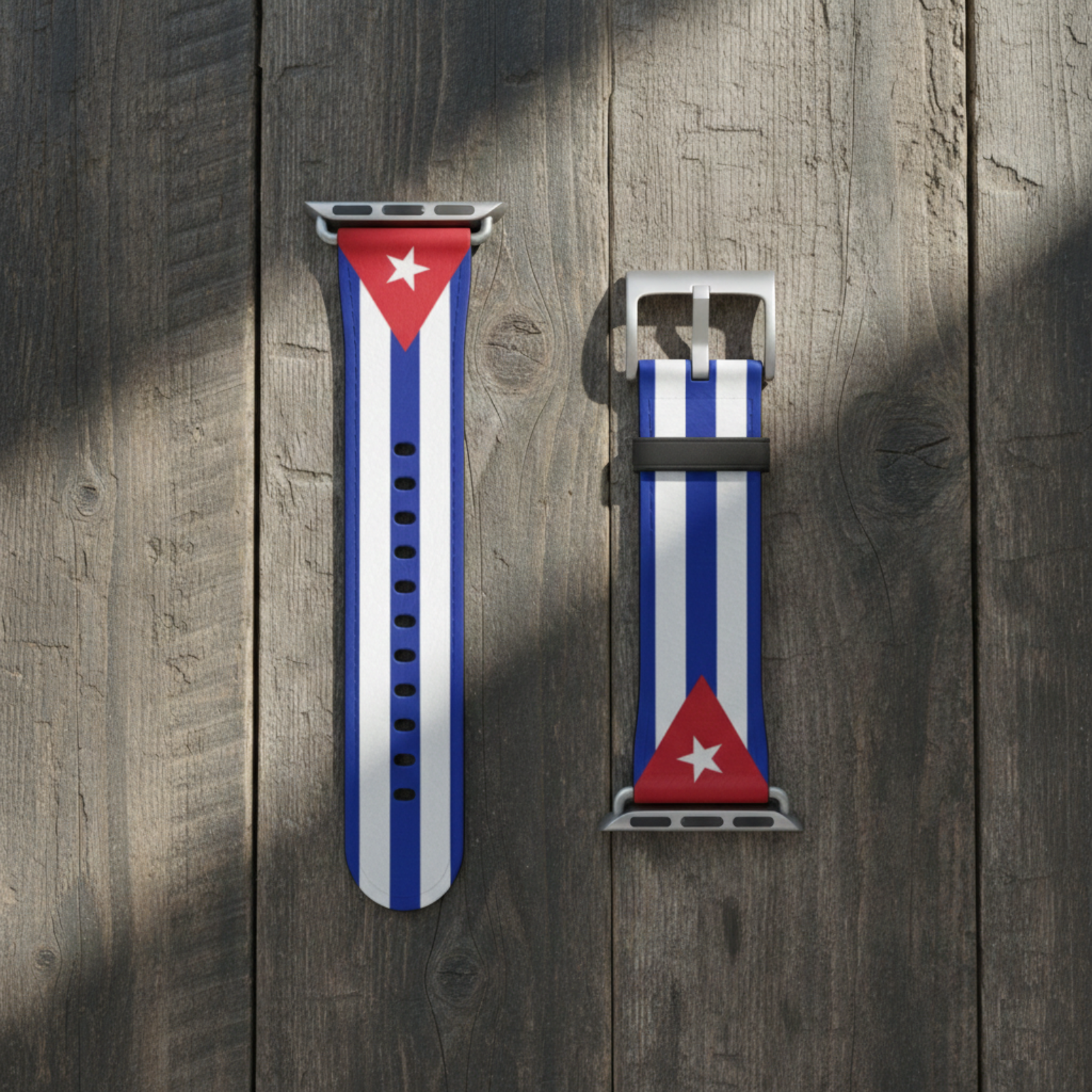 Cuban Flag Stripe Watch Band — Red Triangle with White Star Silicone Strap