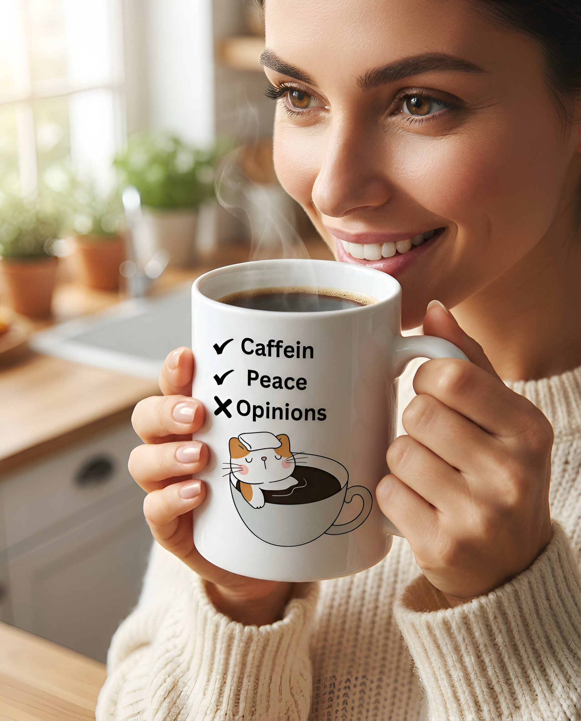Caffein, Peace, No Opinions — Cat Coffee Mug (11oz &amp; 15oz) product thumbnail image