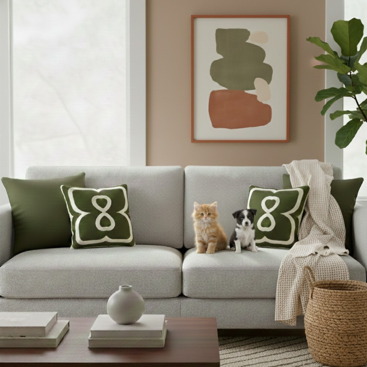 Sage Green EL Line - Faux Suede Square Pillowcase product thumbnail image Sage Green EL Line - Faux Suede Square Pillowcase product thumbnail image