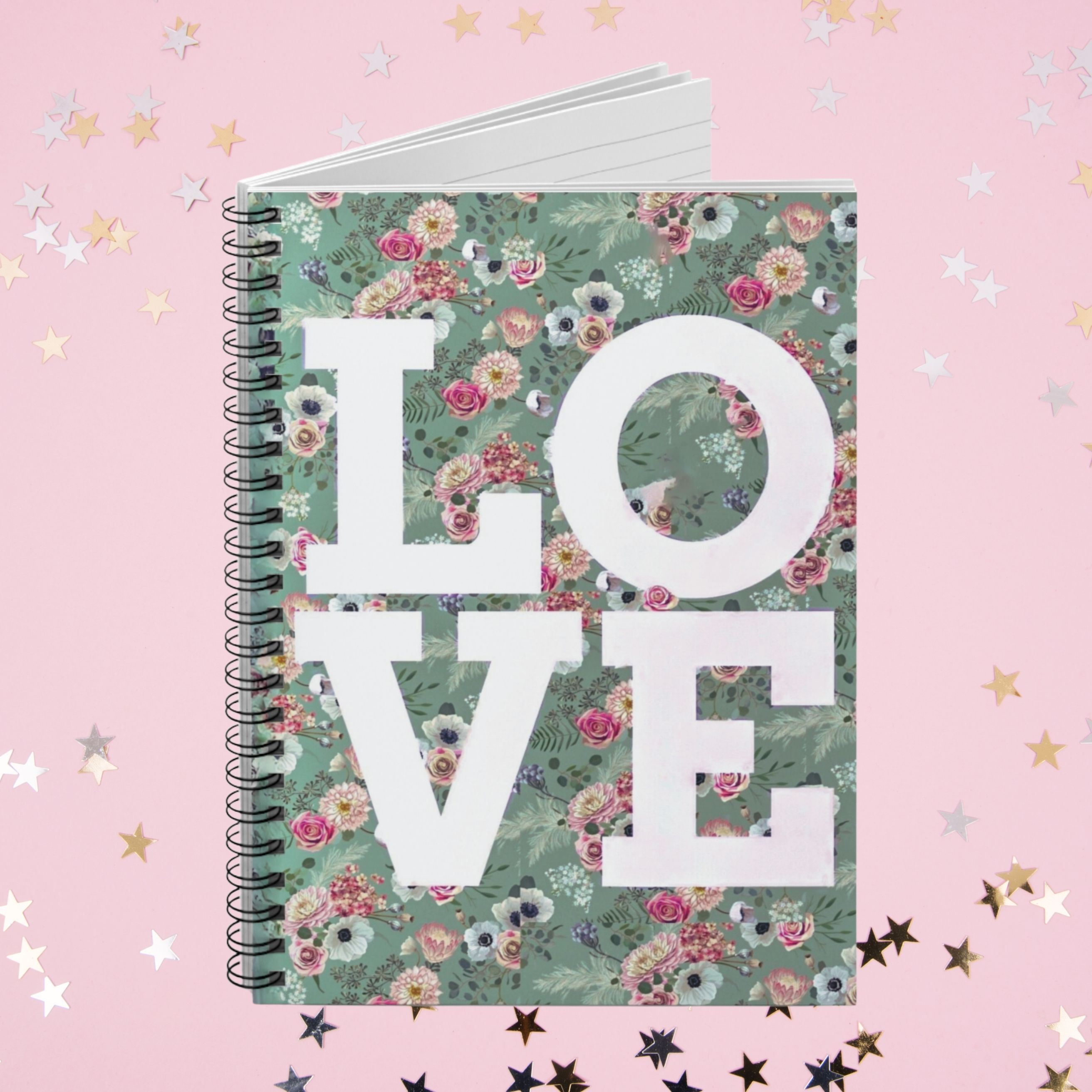 LOVE Floral Typography Spiral Notebook — Ruled Journal product thumbnail image