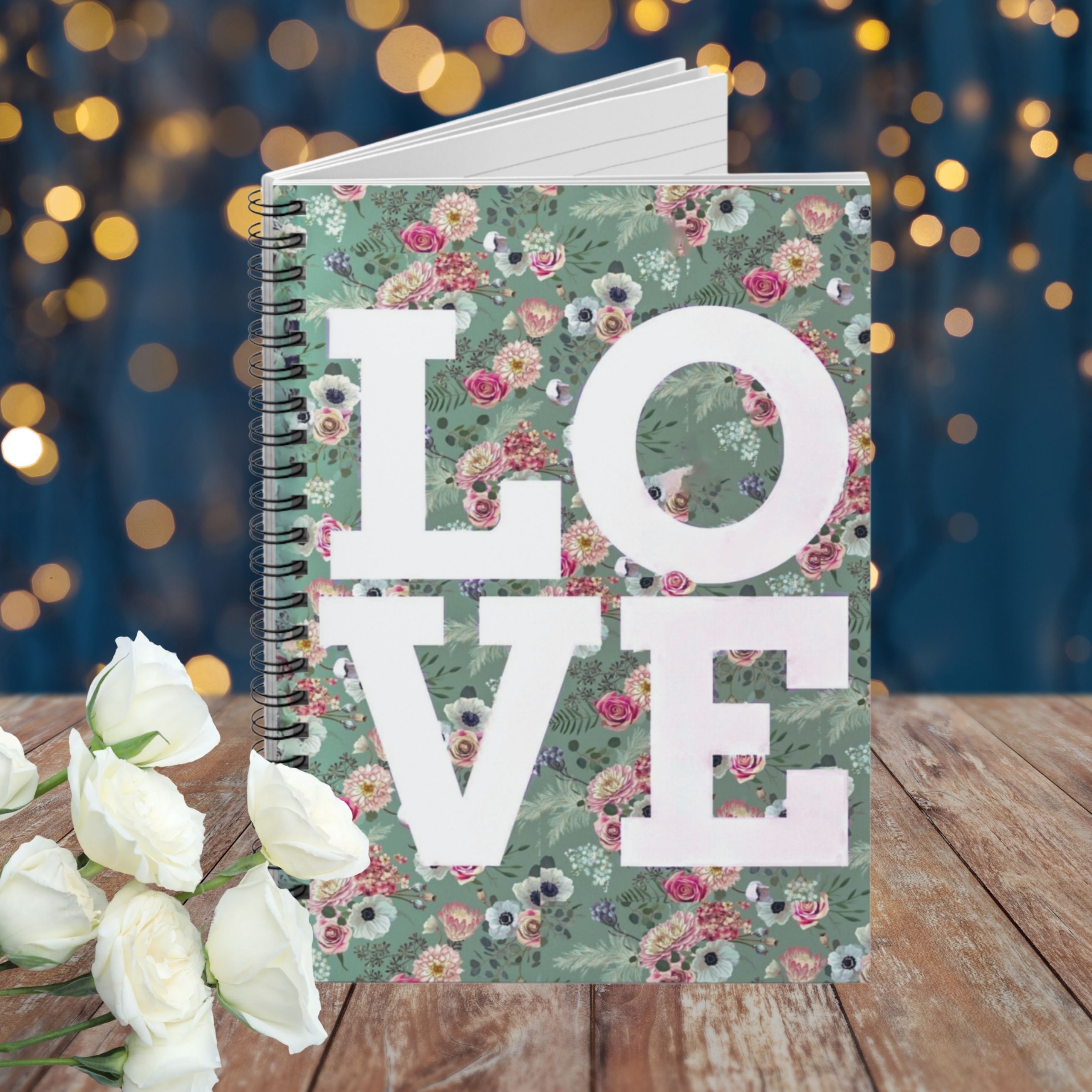 LOVE Floral Typography Spiral Notebook — Ruled Journal product thumbnail image