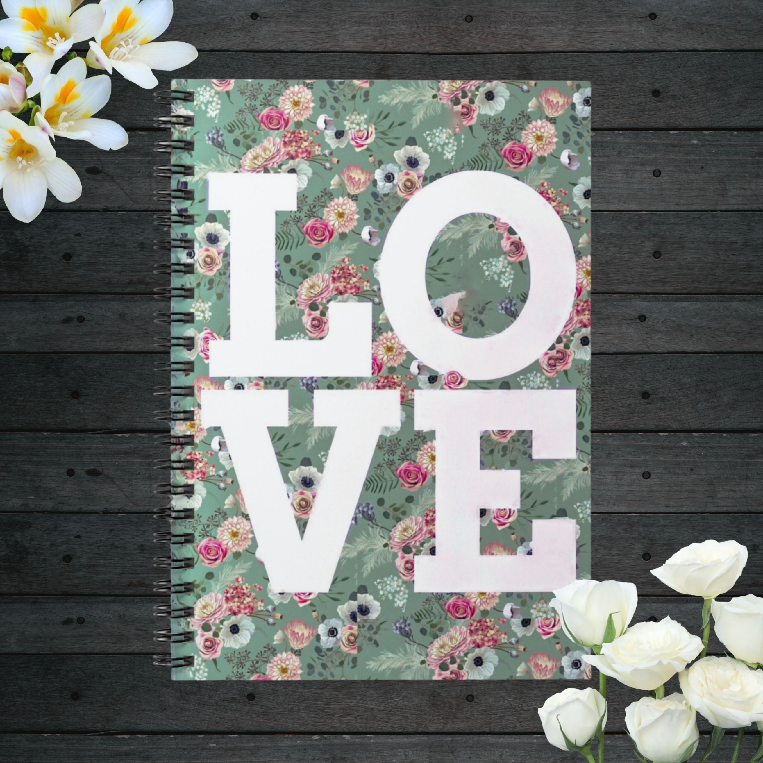 LOVE Floral Typography Spiral Notebook — Ruled Journal product thumbnail image