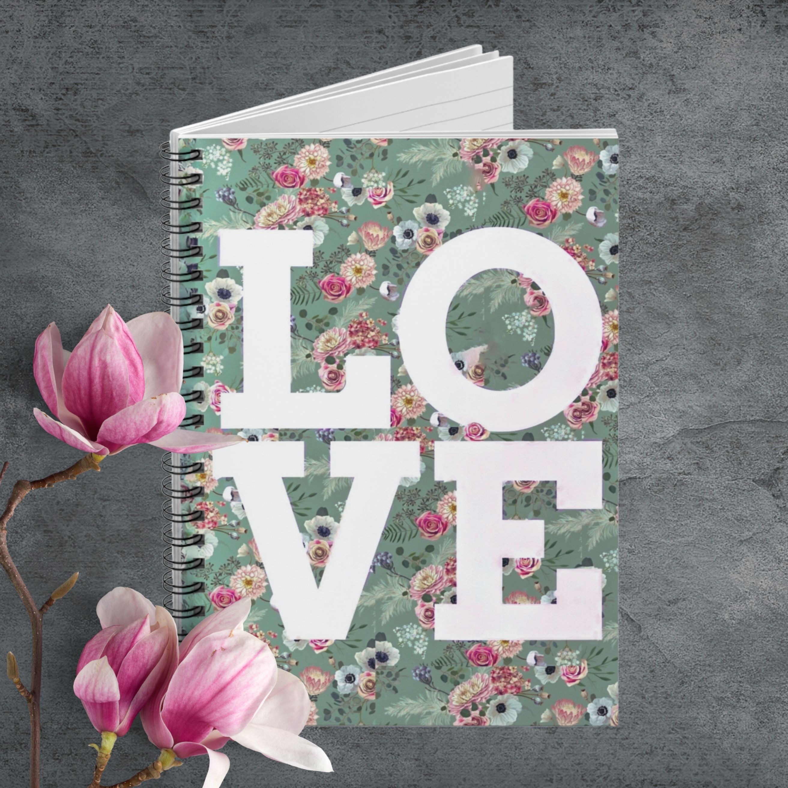 LOVE Floral Typography Spiral Notebook — Ruled Journal product thumbnail image