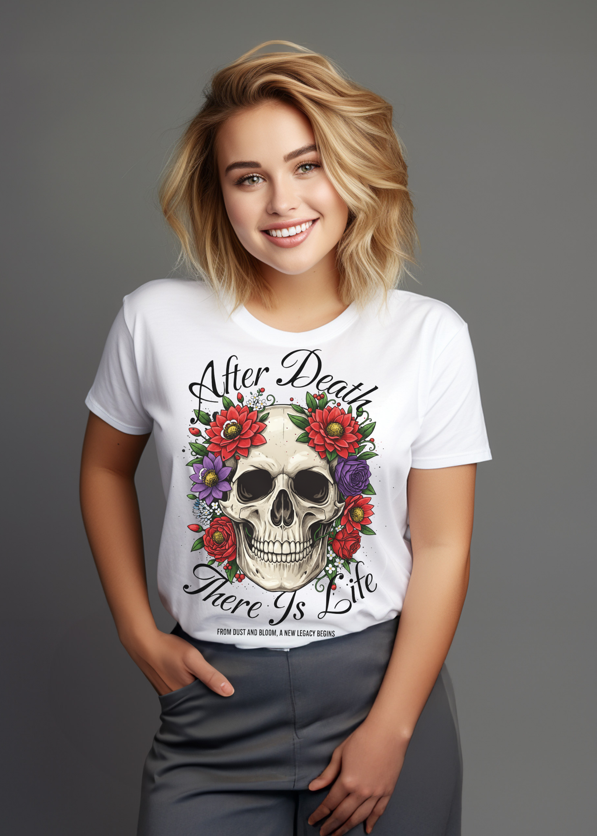After Death There Is Life Skull &amp; Red Roses T-Shirt product thumbnail image