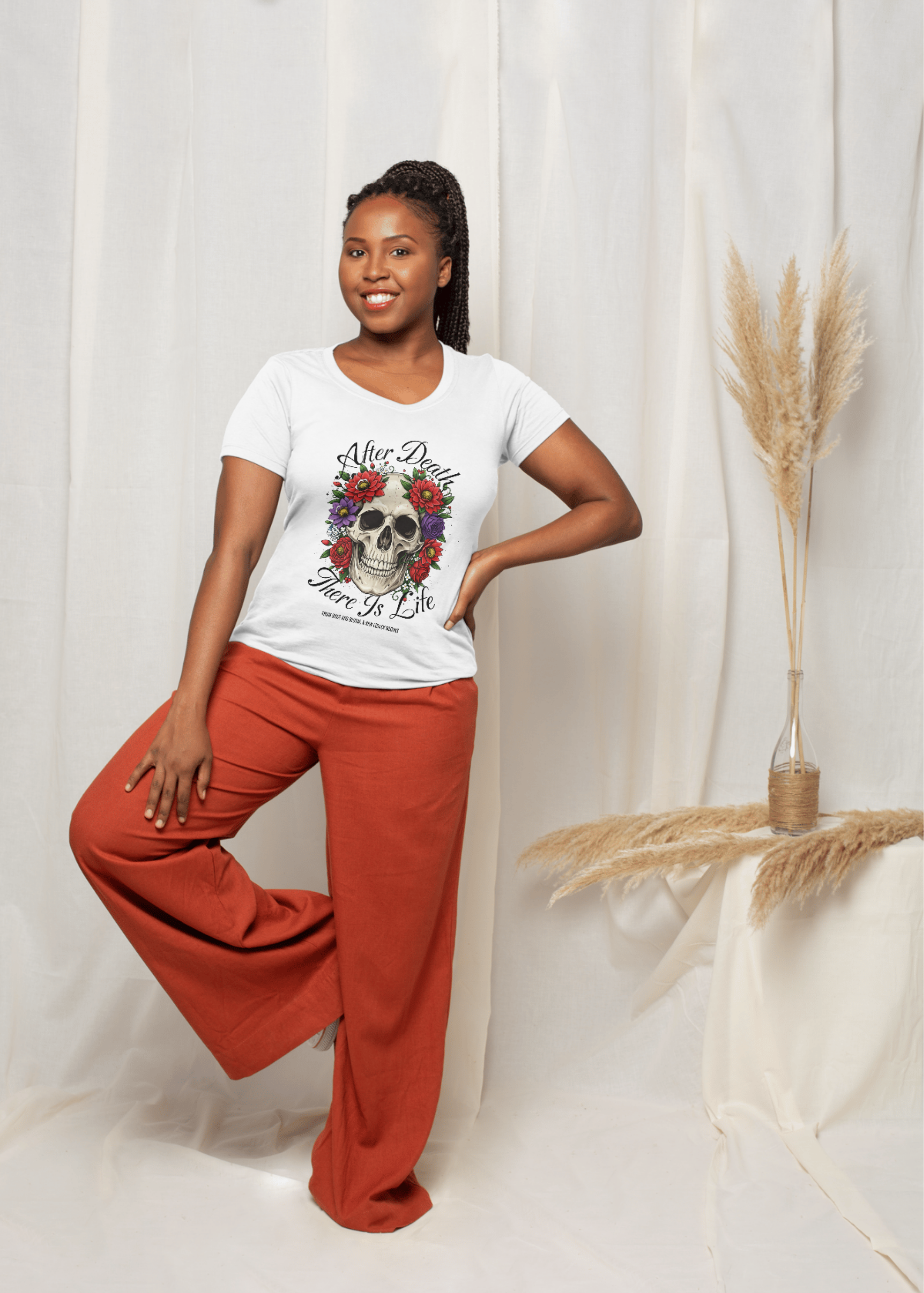 After Death There Is Life Skull &amp; Red Roses T-Shirt product thumbnail image