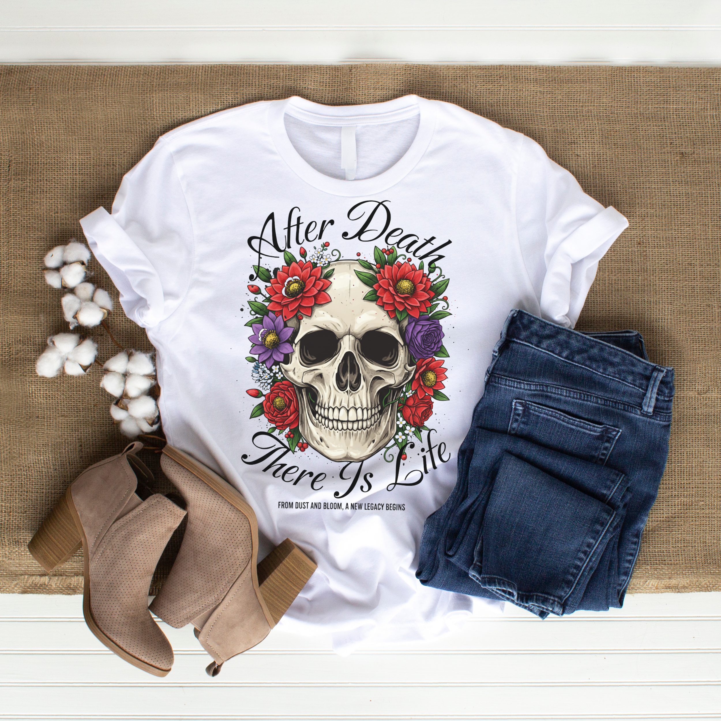 After Death There Is Life Skull &amp; Red Roses T-Shirt