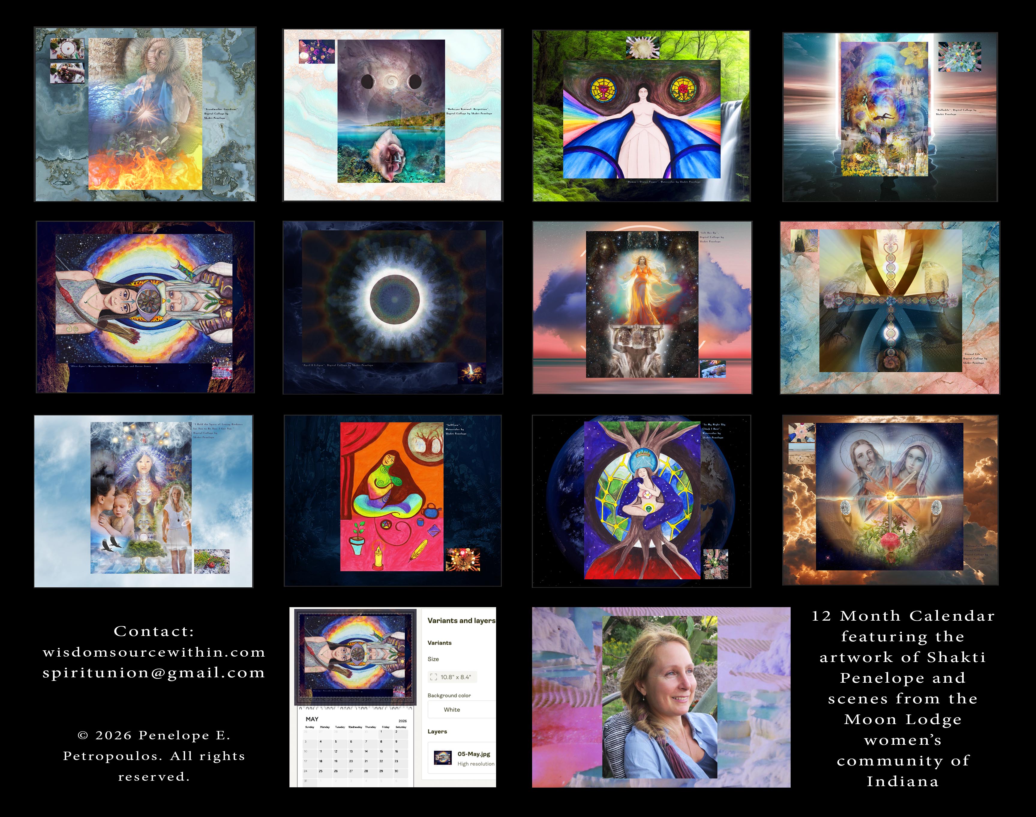 (USA) Wall Calendar 2026 featuring the art of Shakti Penelope and Moon Lodge photos