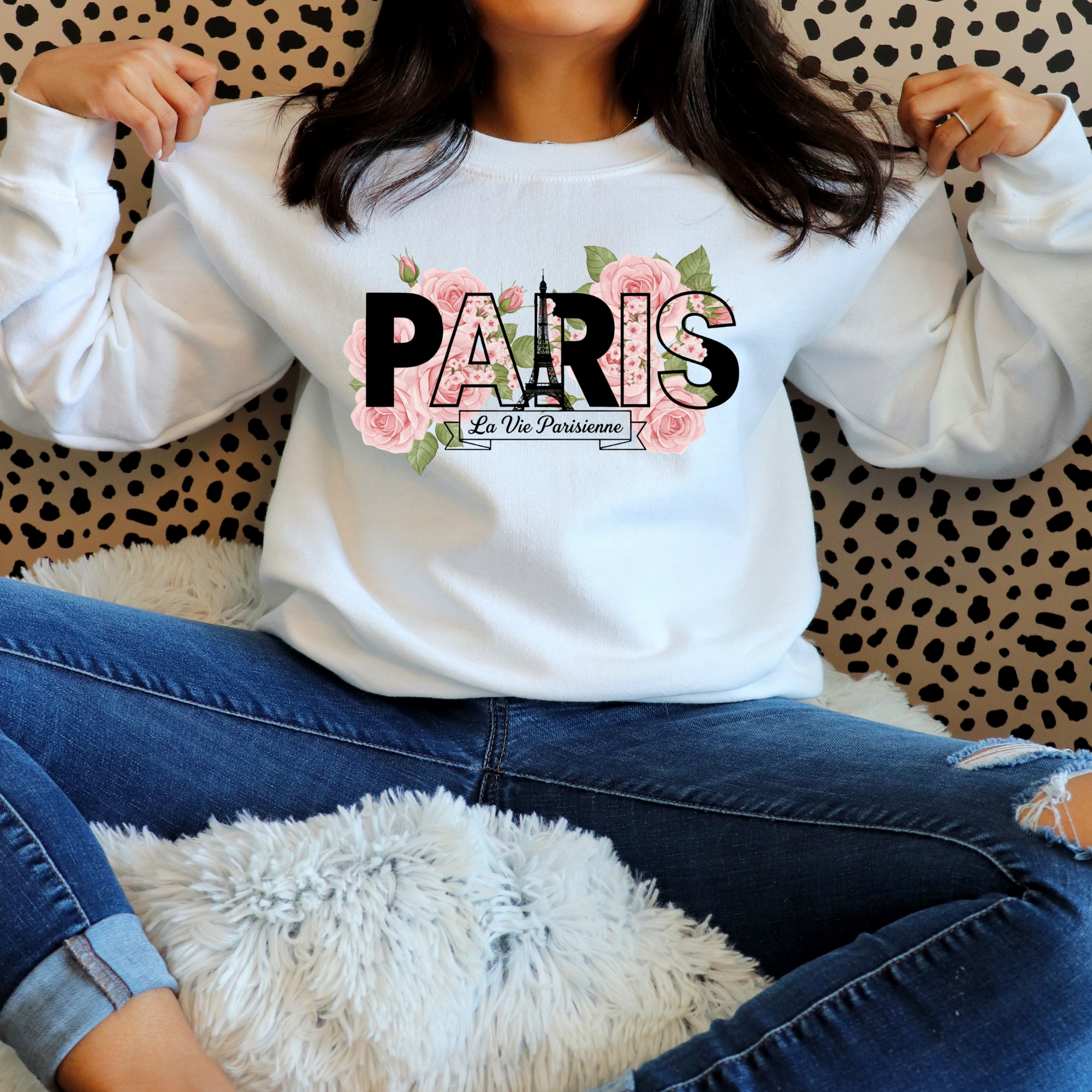 Paris Roses Floral Script Sweatshirt — Parisian Rose Crewneck