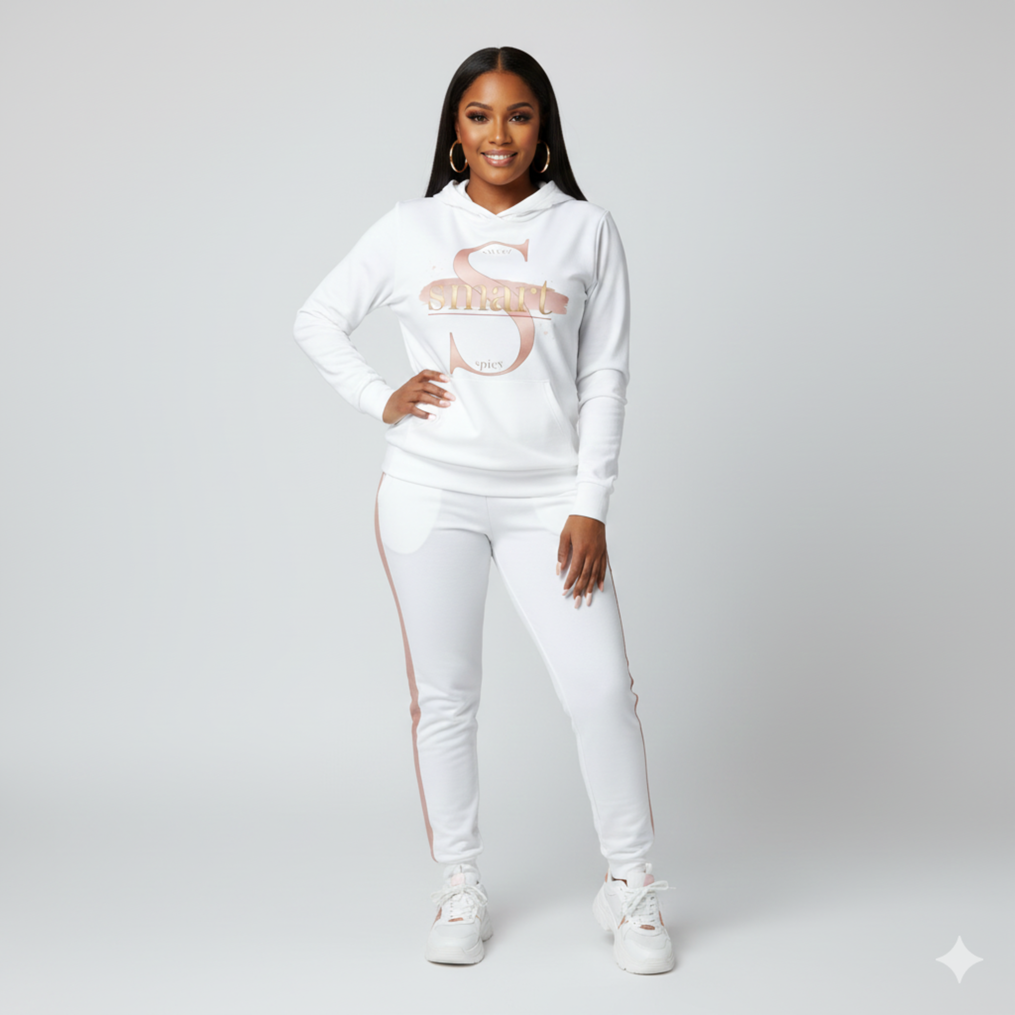 Sister Scripted Rose Gold Monogram Hooded Long Sleeve Tee