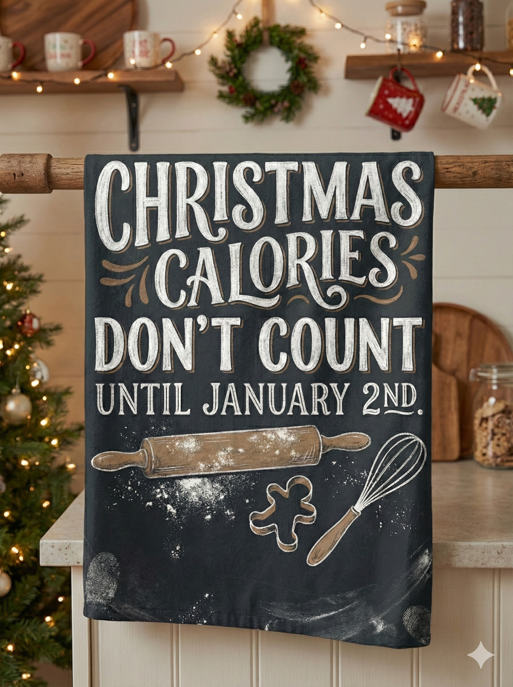 Christmas Calories Don’t Count Hand Towel – Holiday Baking Kitchen Towel