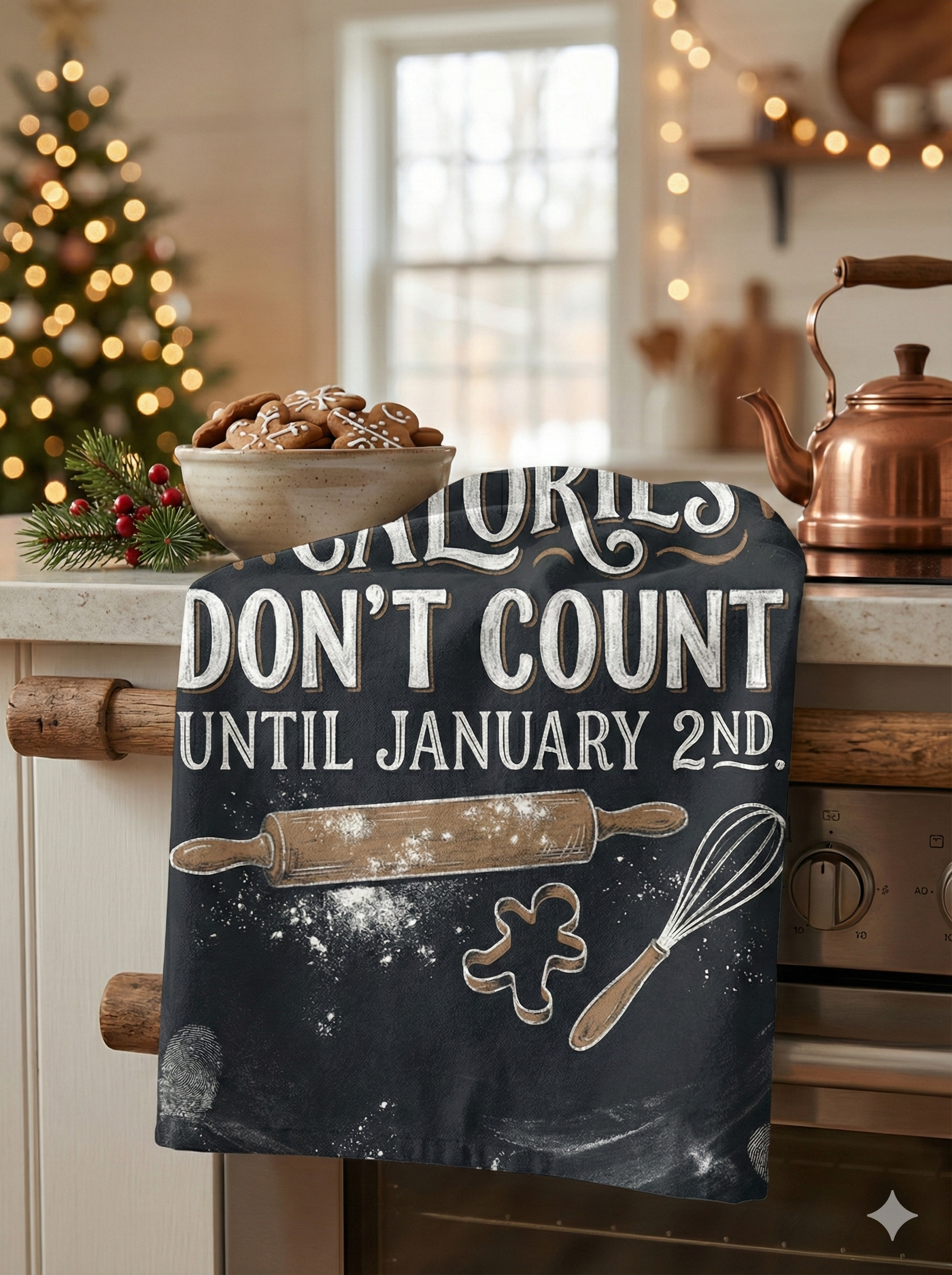 Christmas Calories Don’t Count Hand Towel – Holiday Baking Kitchen Towel product thumbnail image