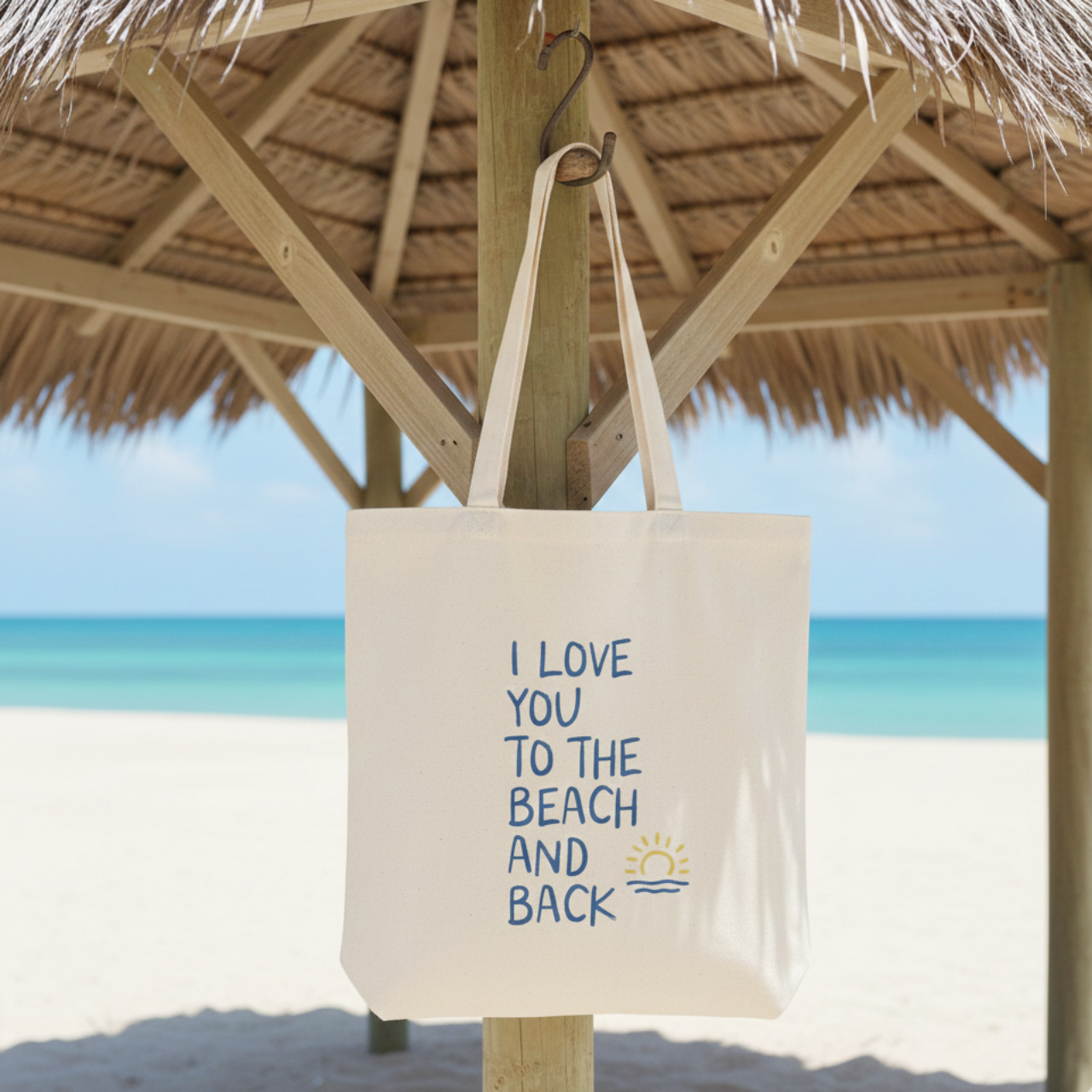 I Love You To The Beach And Back Tote Bag | Beach Lover Gift | Coastal Aesthetic Canvas Tote | Reusable Shopping Bag | Summer Beach Bag product thumbnail image