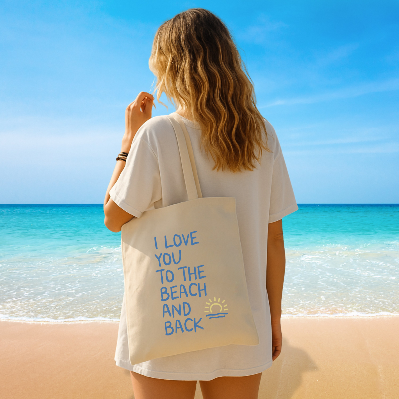 I Love You To The Beach And Back Tote Bag | Beach Lover Gift | Coastal Aesthetic Canvas Tote | Reusable Shopping Bag | Summer Beach Bag product thumbnail image