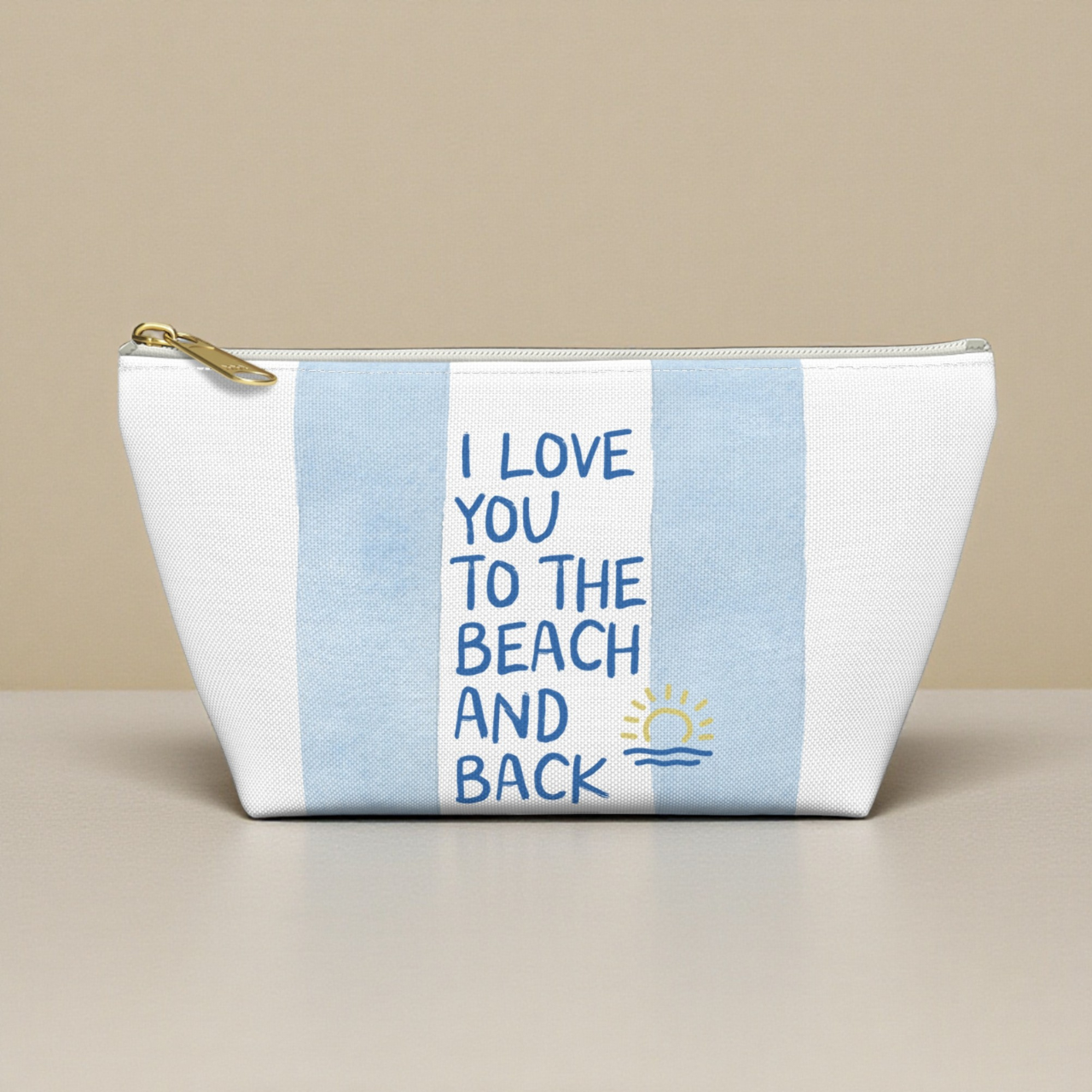 I Love You To The Beach And Back Pouch, Blue Striped Coastal Makeup Bag, Beach Lover Gift, Summer Cosmetic Bag, Ocean Lover Accessory Case product thumbnail image I Love You To The Beach And Back Pouch, Blue Striped Coastal Makeup Bag, Beach Lover Gift, Summer Cosmetic Bag, Ocean Lover Accessory Case product thumbnail image
