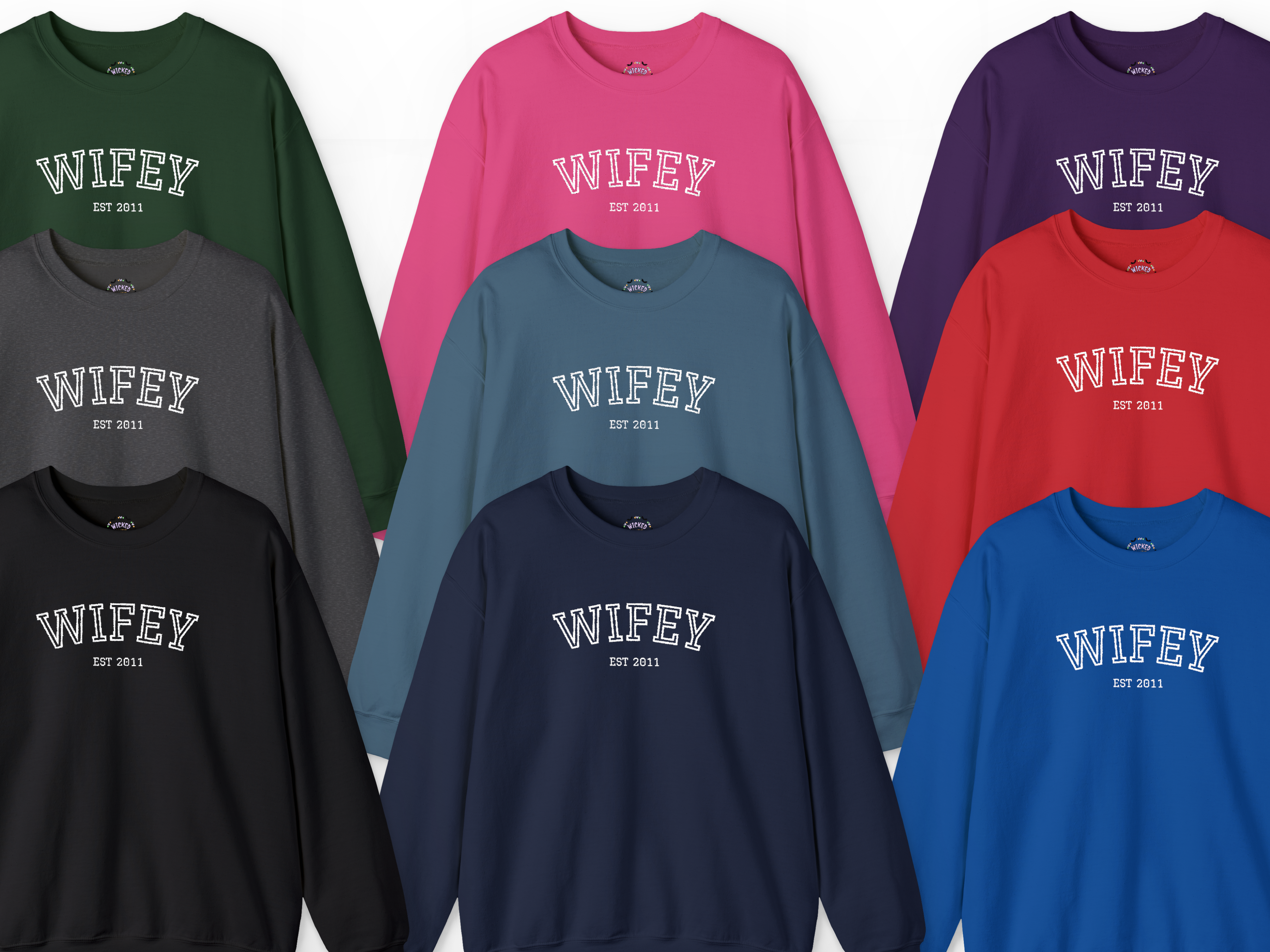 Wifey Collegiate Text Embroidered Crewneck I Custom year I Personalized Gift for Wife product thumbnail image Wifey Collegiate Text Embroidered Crewneck I Custom year I Personalized Gift for Wife product thumbnail image