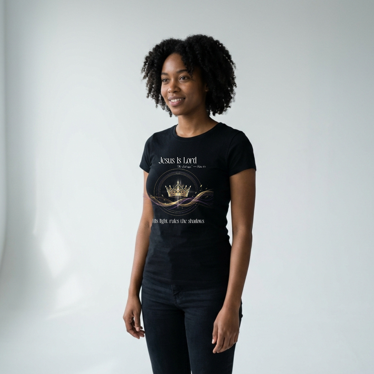 Jesus Is Lord Faith Crown T-Shirt — Christian Graphic Tee (He Reigns Over Darkness)