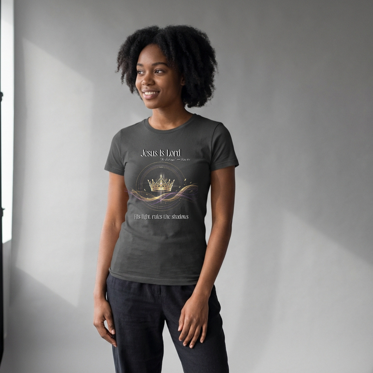 Jesus Is Lord Faith Crown T-Shirt — Christian Graphic Tee (He Reigns Over Darkness) product thumbnail image