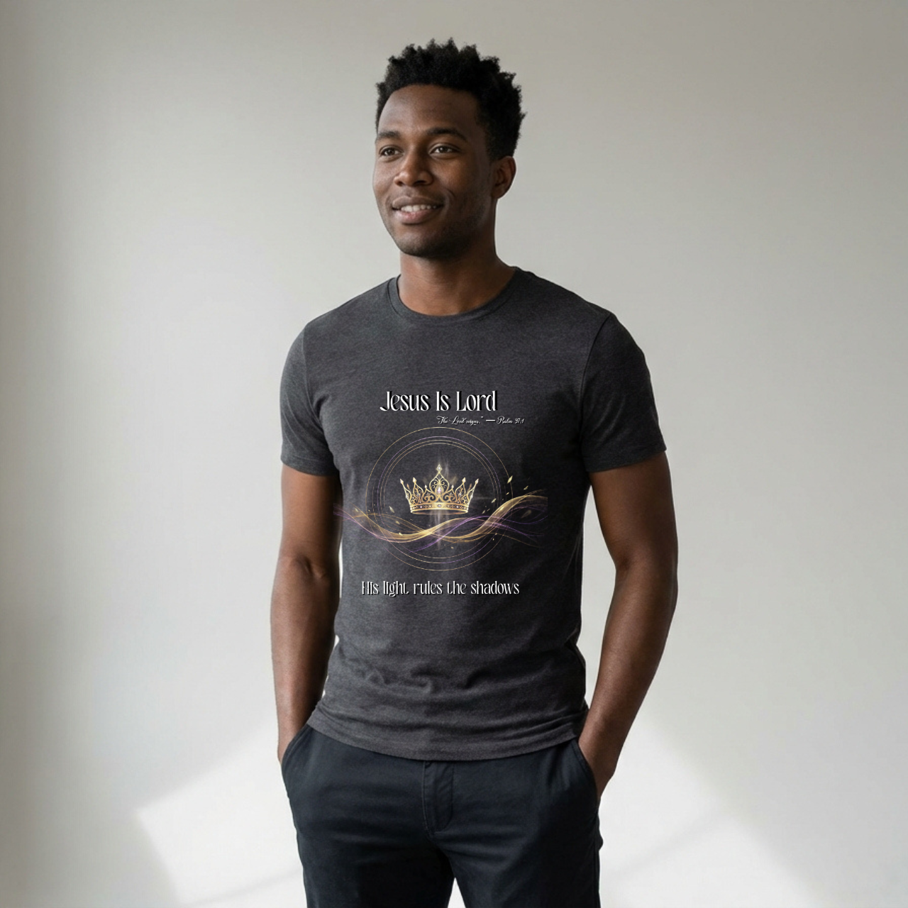 Jesus Is Lord Faith Crown T-Shirt — Christian Graphic Tee (He Reigns Over Darkness) product thumbnail image