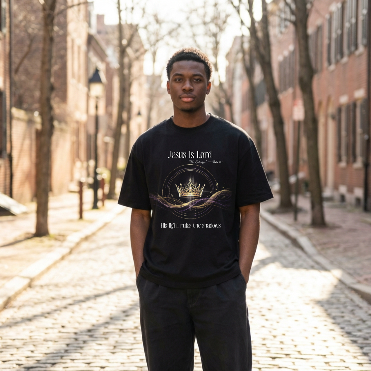 Jesus Is Lord Faith Crown T-Shirt — Christian Graphic Tee (He Reigns Over Darkness) product thumbnail image
