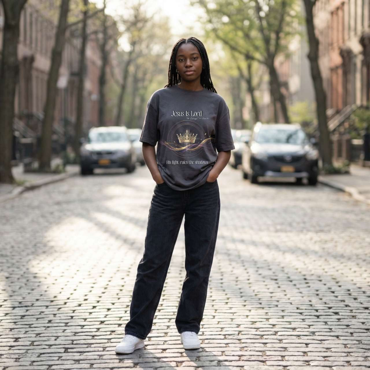 Jesus Is Lord Faith Crown T-Shirt — Christian Graphic Tee (He Reigns Over Darkness) product thumbnail image