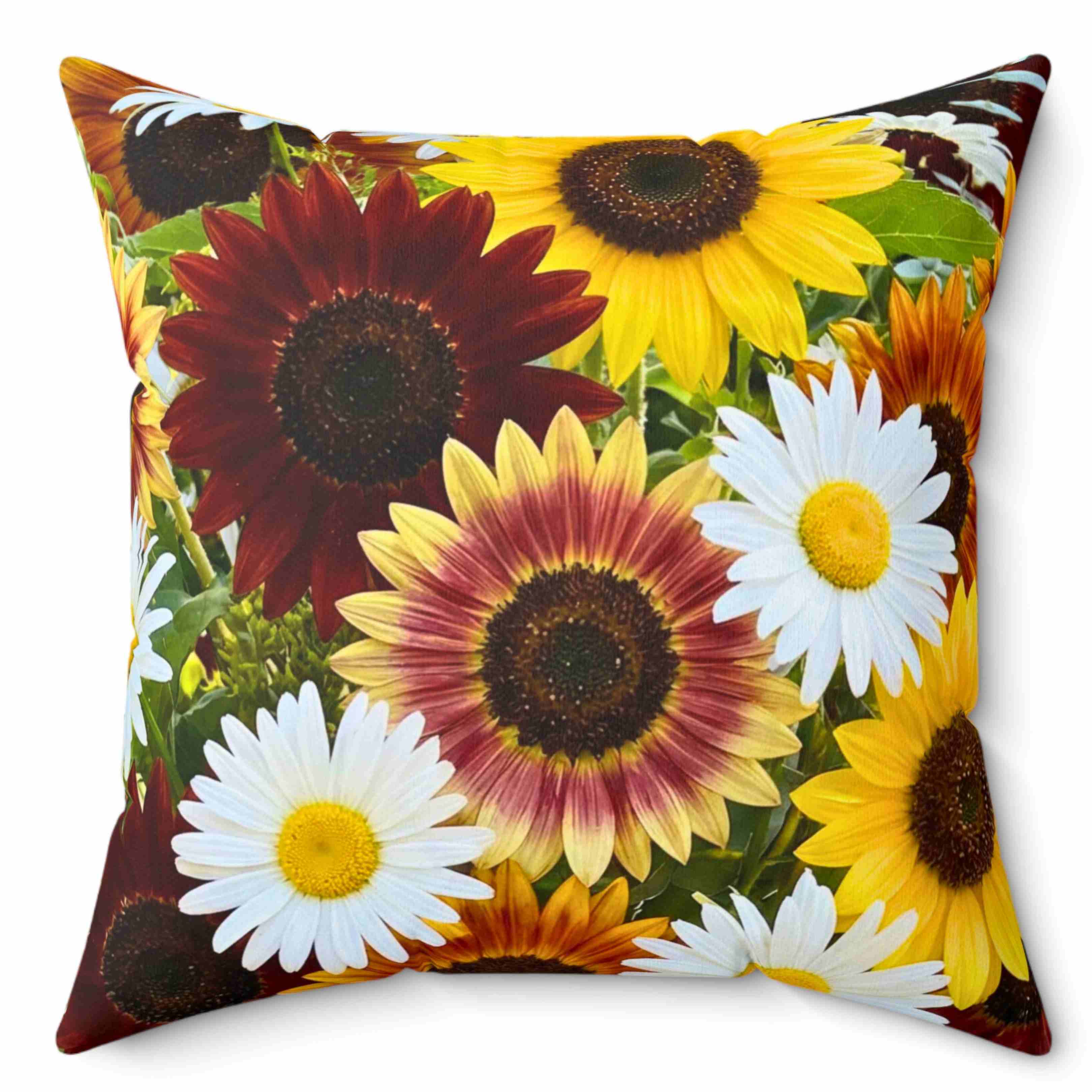 Sunflower and Daisy Pattern Pillow | Floral Throw Pillow, Square Cushion product thumbnail image