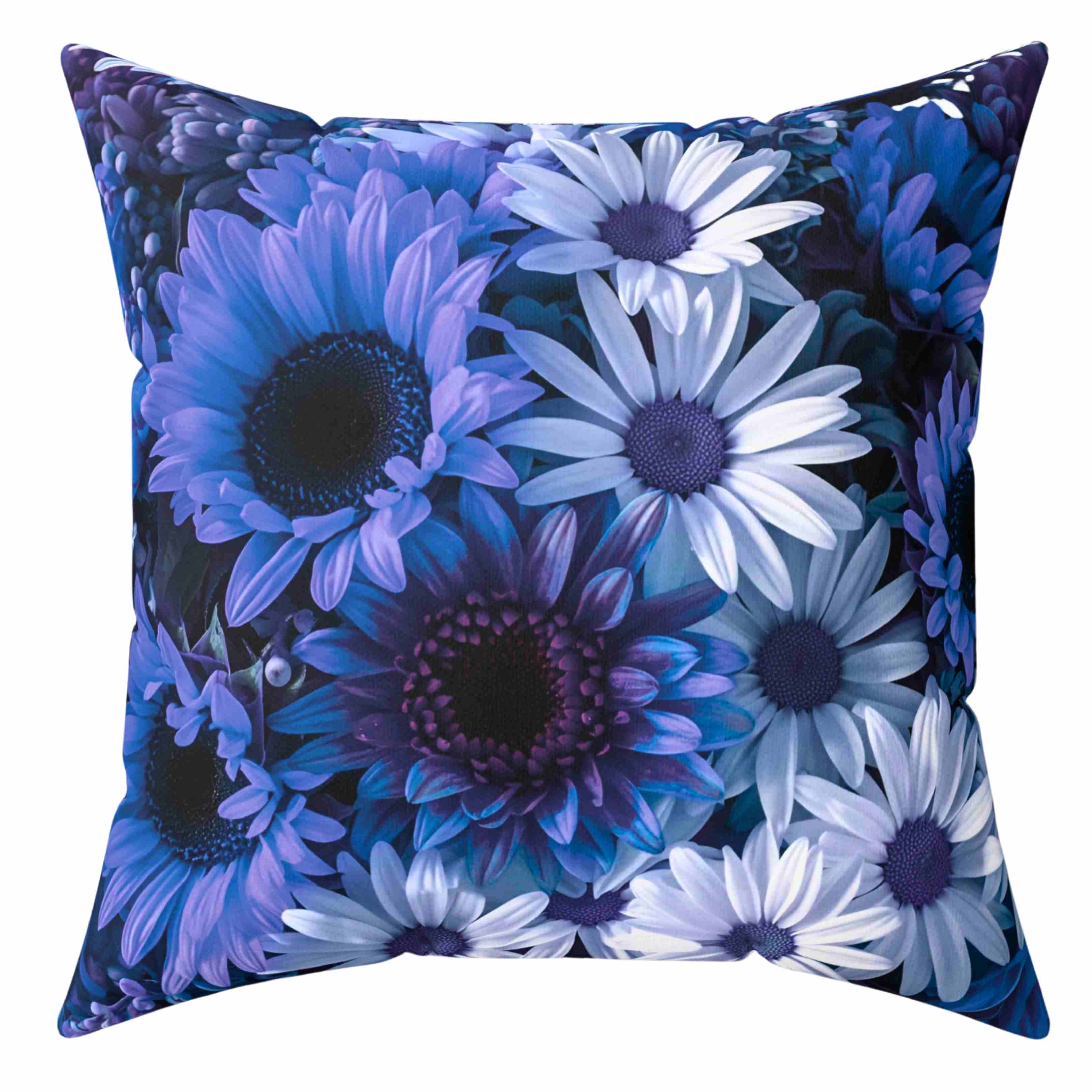 Blue Floral Print Pillow | Square Decorative Pillow, Polyester Cushion product thumbnail image