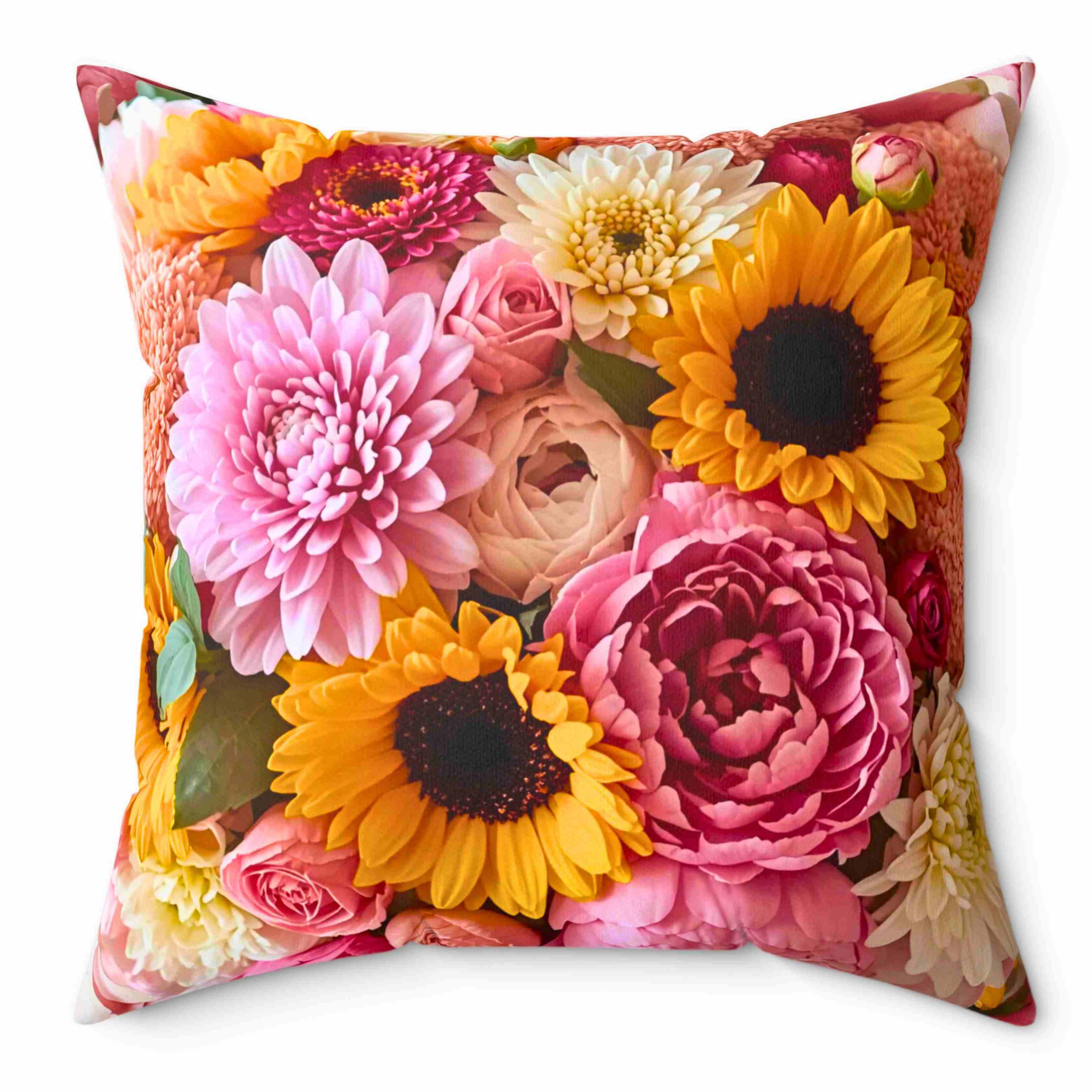 Sunflower and Pink Floral Pillow | Decorative Square Cushion product thumbnail image