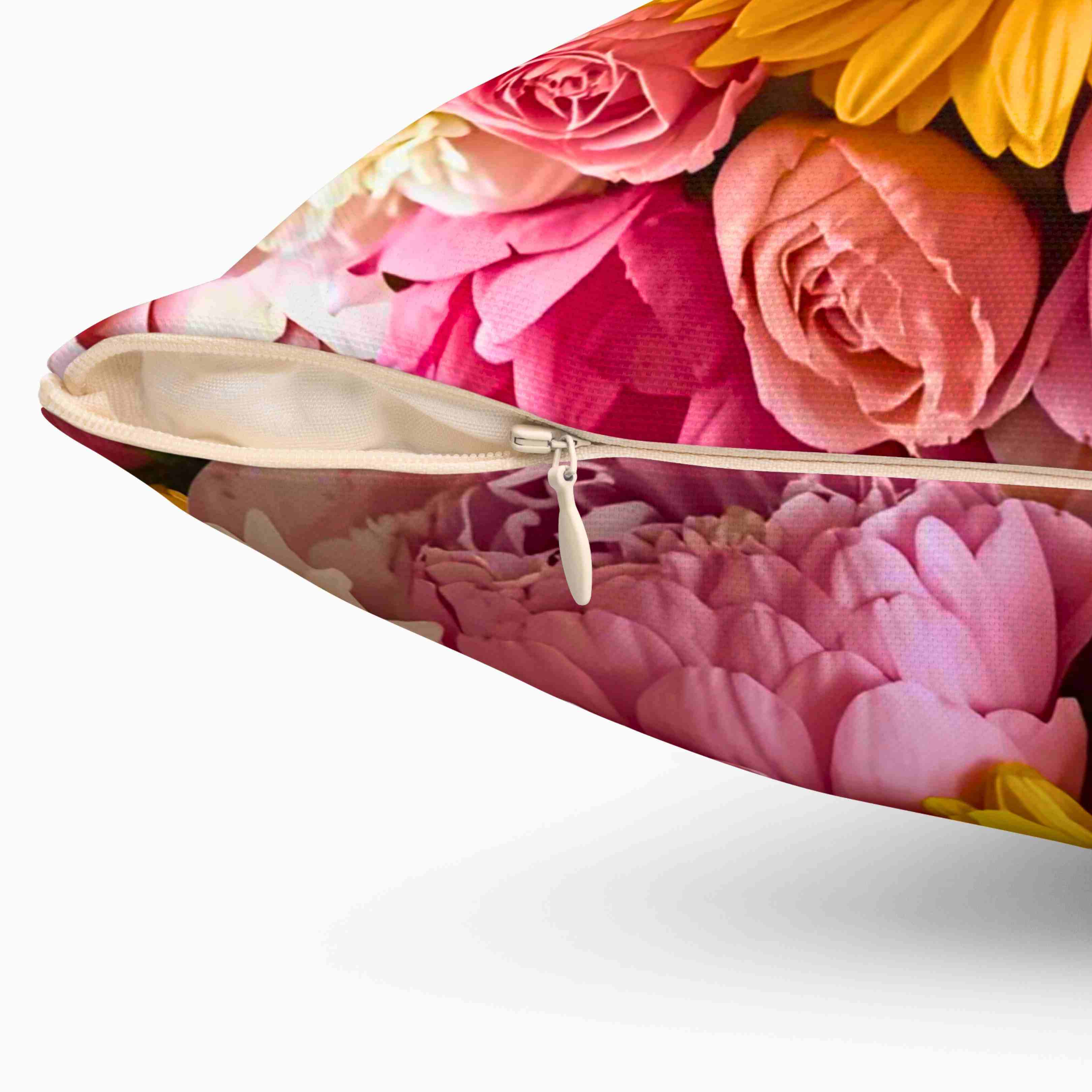Sunflower and Pink Floral Pillow | Decorative Square Cushion product thumbnail image