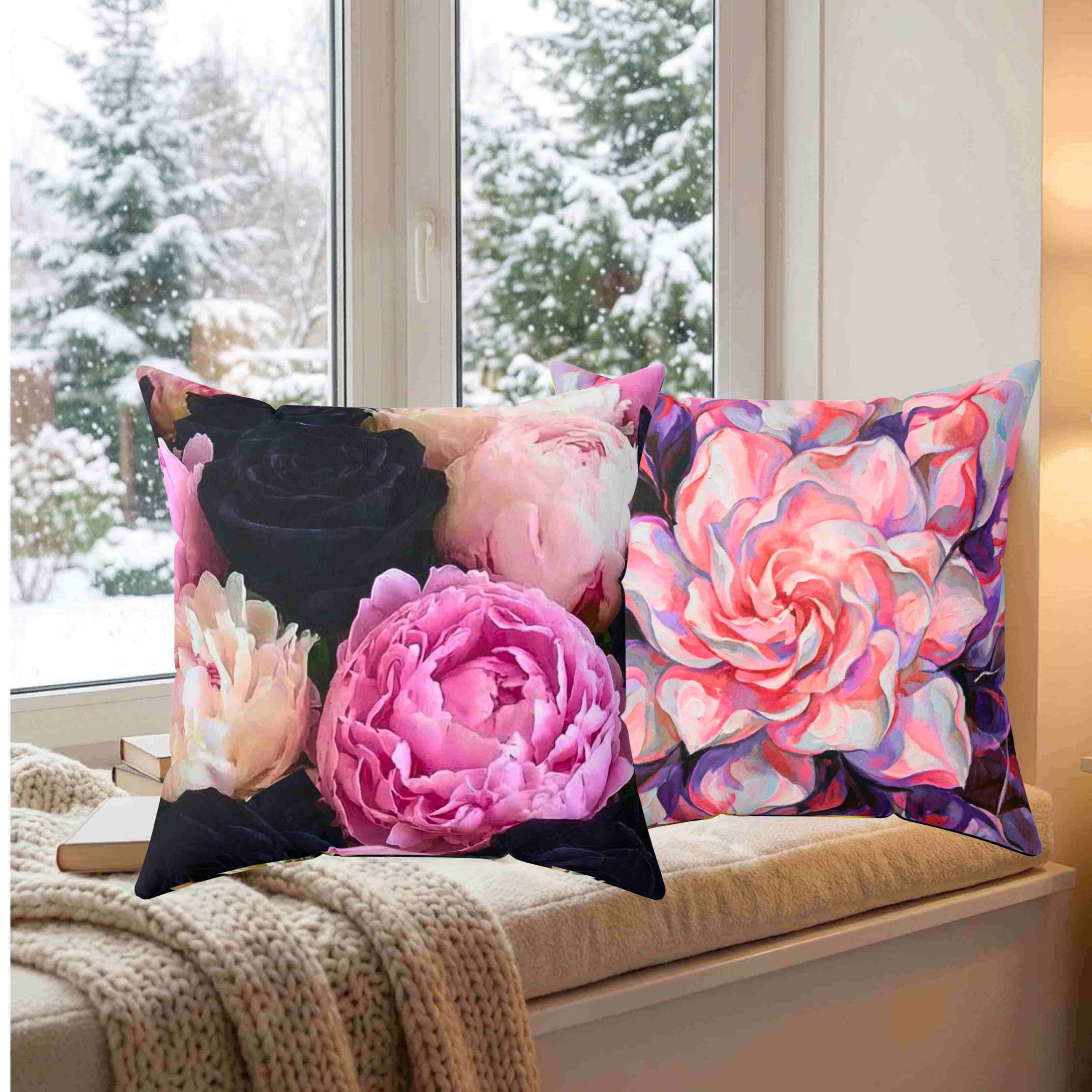 Sunflower and Daisy Floral Pillow | Square Decorative Cushion product thumbnail image