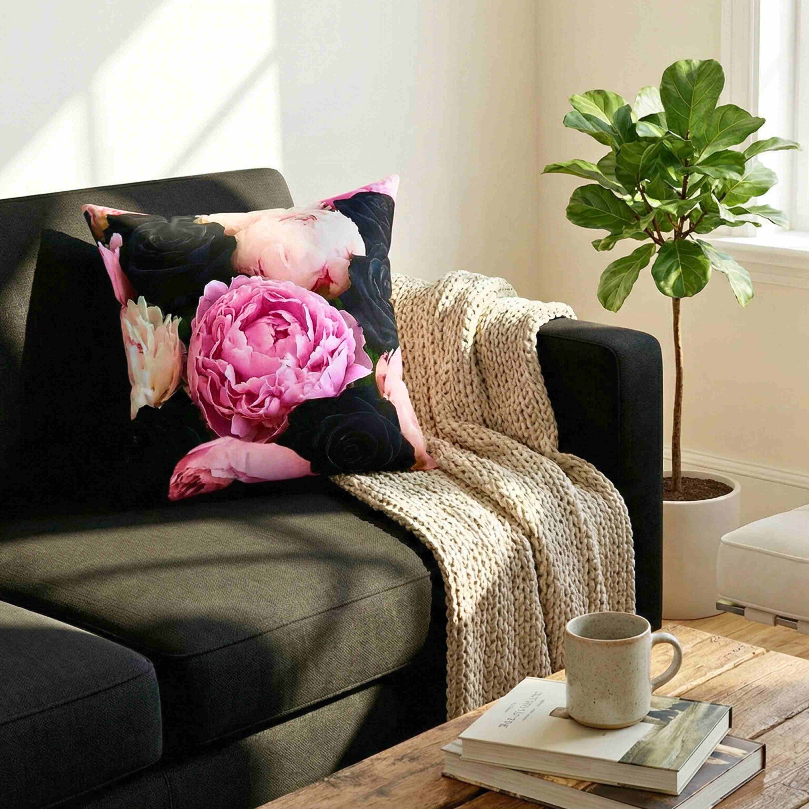 Sunflower and Daisy Floral Pillow | Square Decorative Cushion product thumbnail image