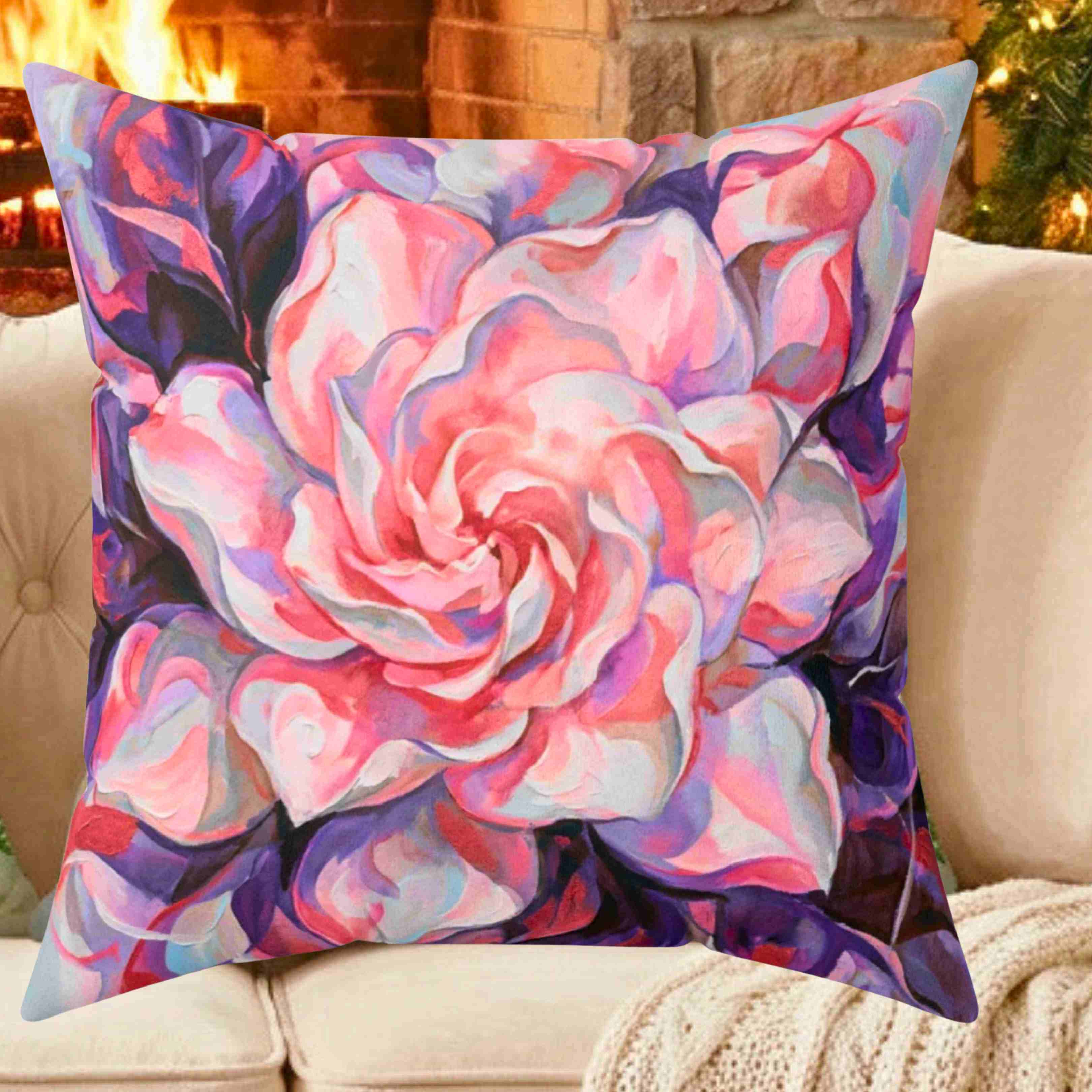 Yellow Gardenia Floral Pillow | Botanical Throw Pillow, Watercolor Flower Cushion