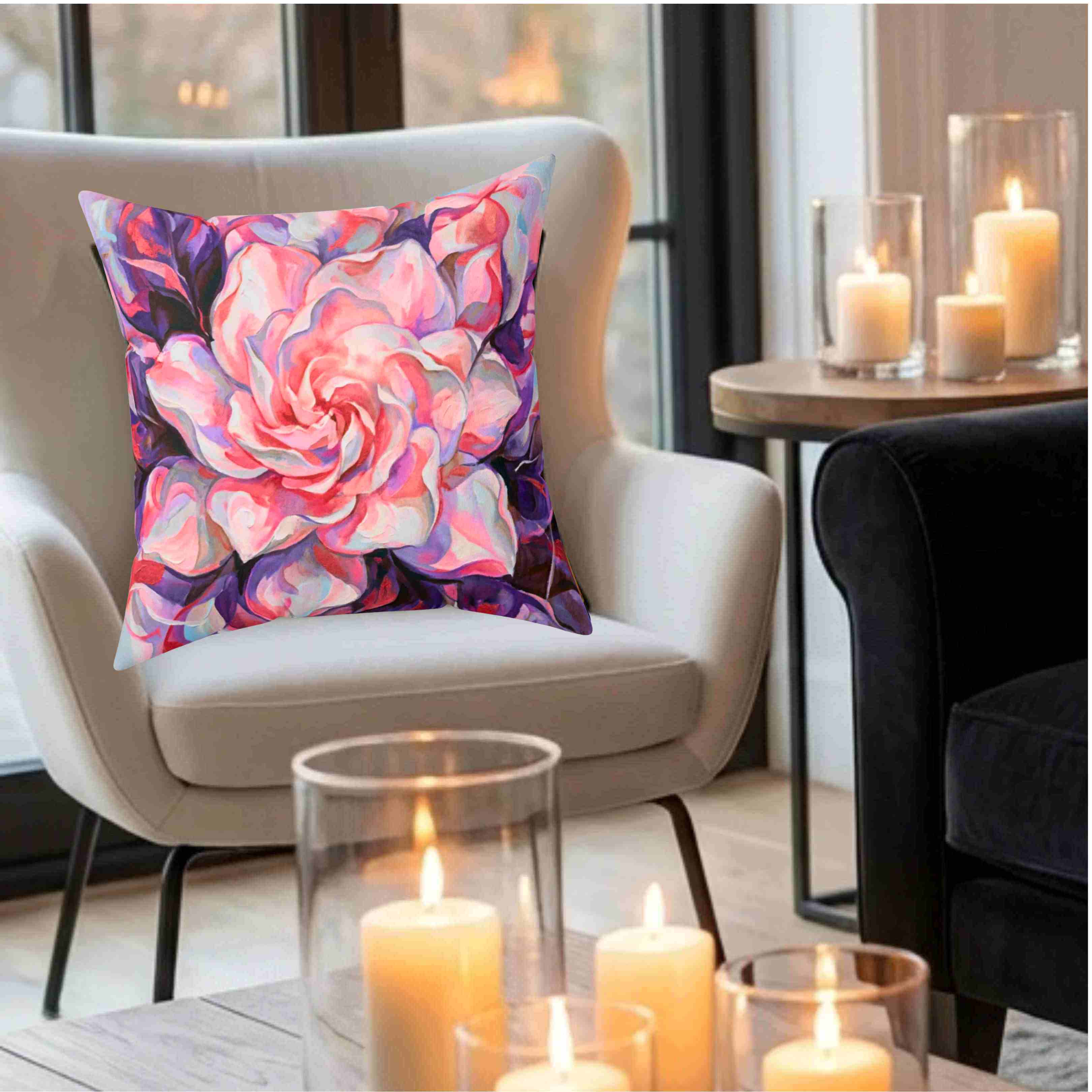 Yellow Gardenia Floral Pillow | Botanical Throw Pillow, Watercolor Flower Cushion product thumbnail image